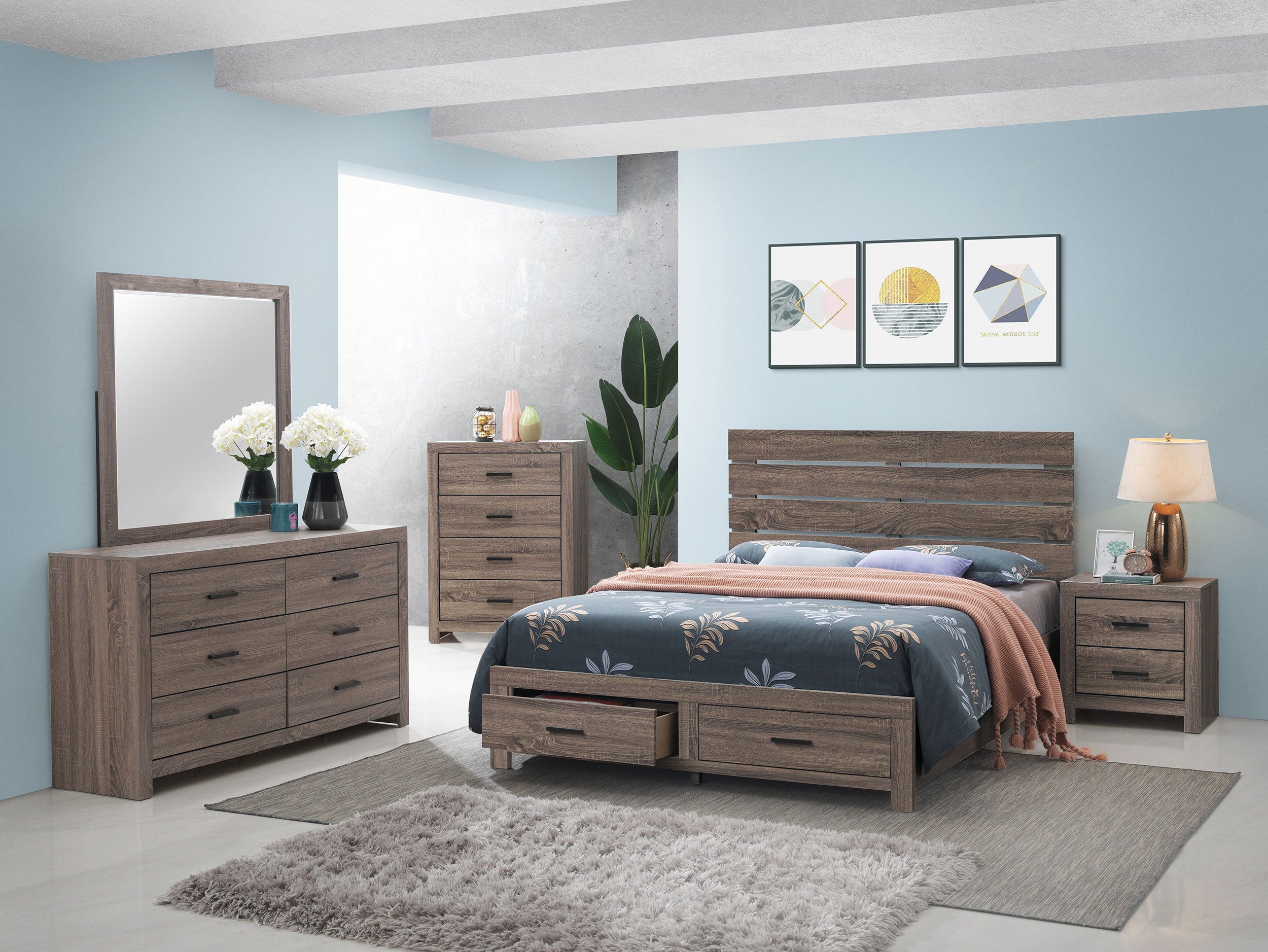 Orleans Furniture - Coaster - Brantford 5-piece Eastern King Bedroom Set Barrel Oak - 207040KE-S5