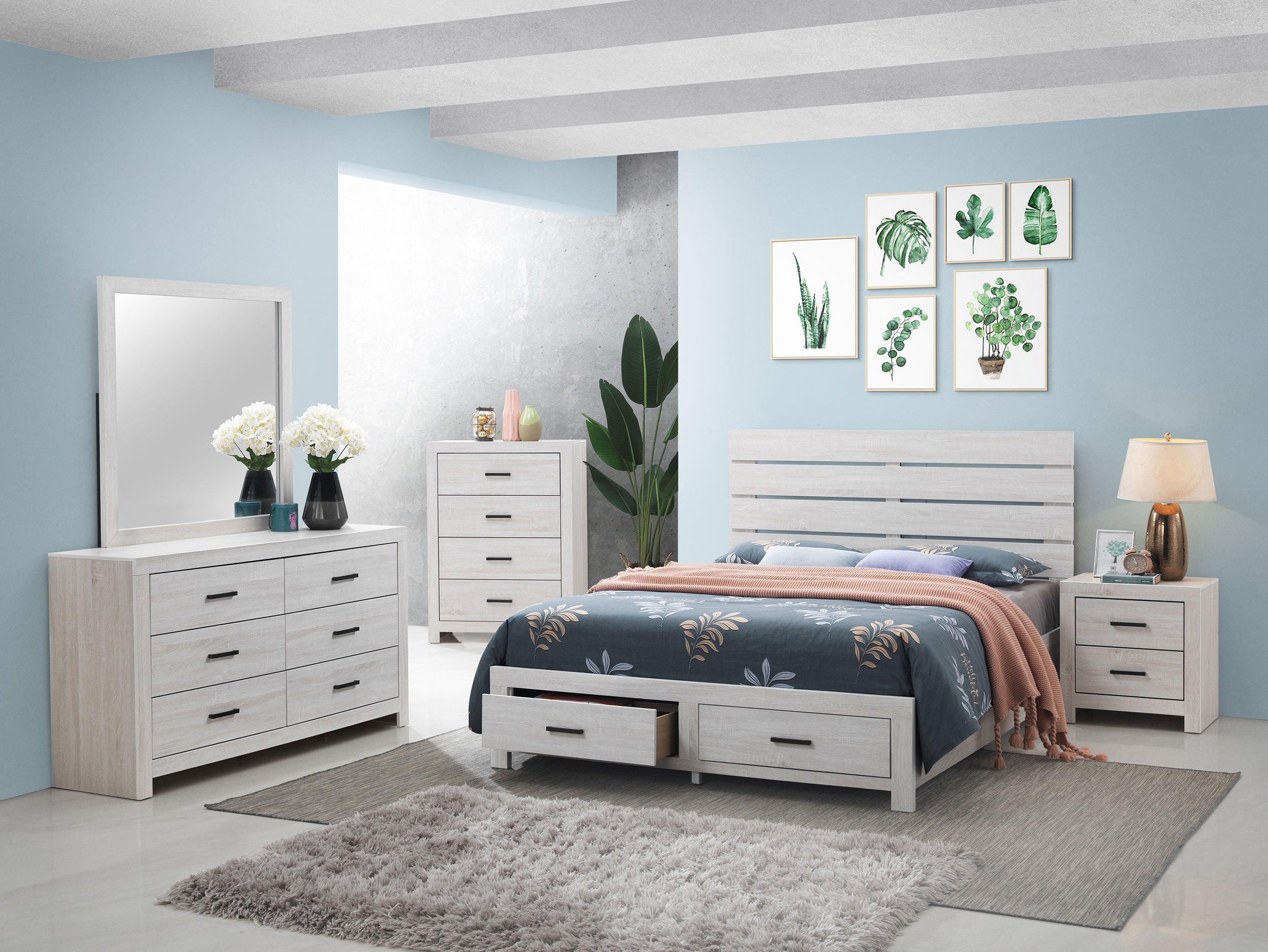 Orleans Furniture - Coaster - Brantford 5-piece Eastern King Bedroom Set Coastal White - 207050KE-S5