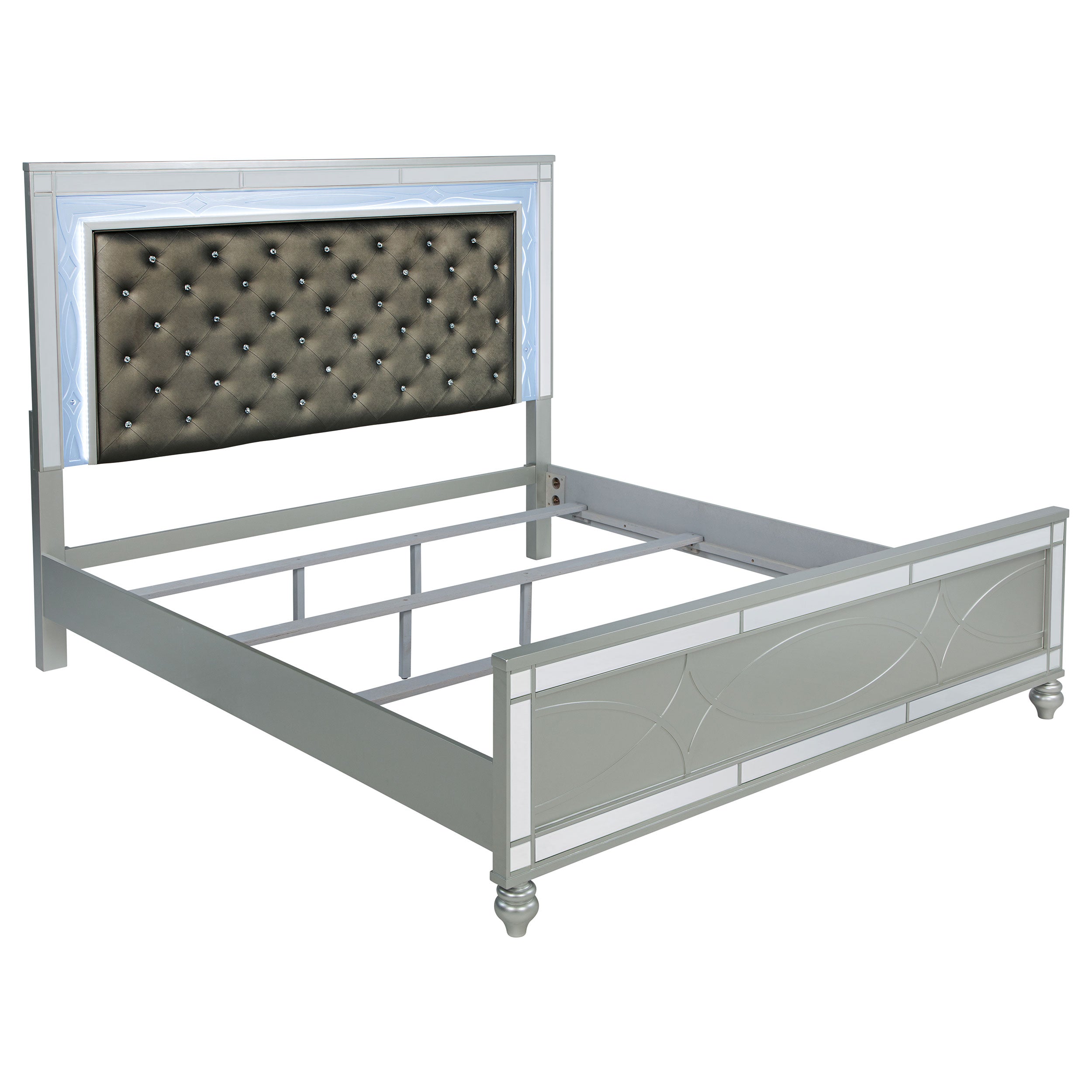 Orleans Furniture - Coaster - Gunnison Wood Eastern King LED Panel Bed Silver Metallic - 223211KE