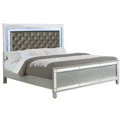 Gunnison Wood Eastern King LED Panel Bed Silver Metallic