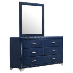 Orleans Furniture - Coaster - Melody 6-drawer Upholstered Dresser with Mirror Pacific Blue - 223373M