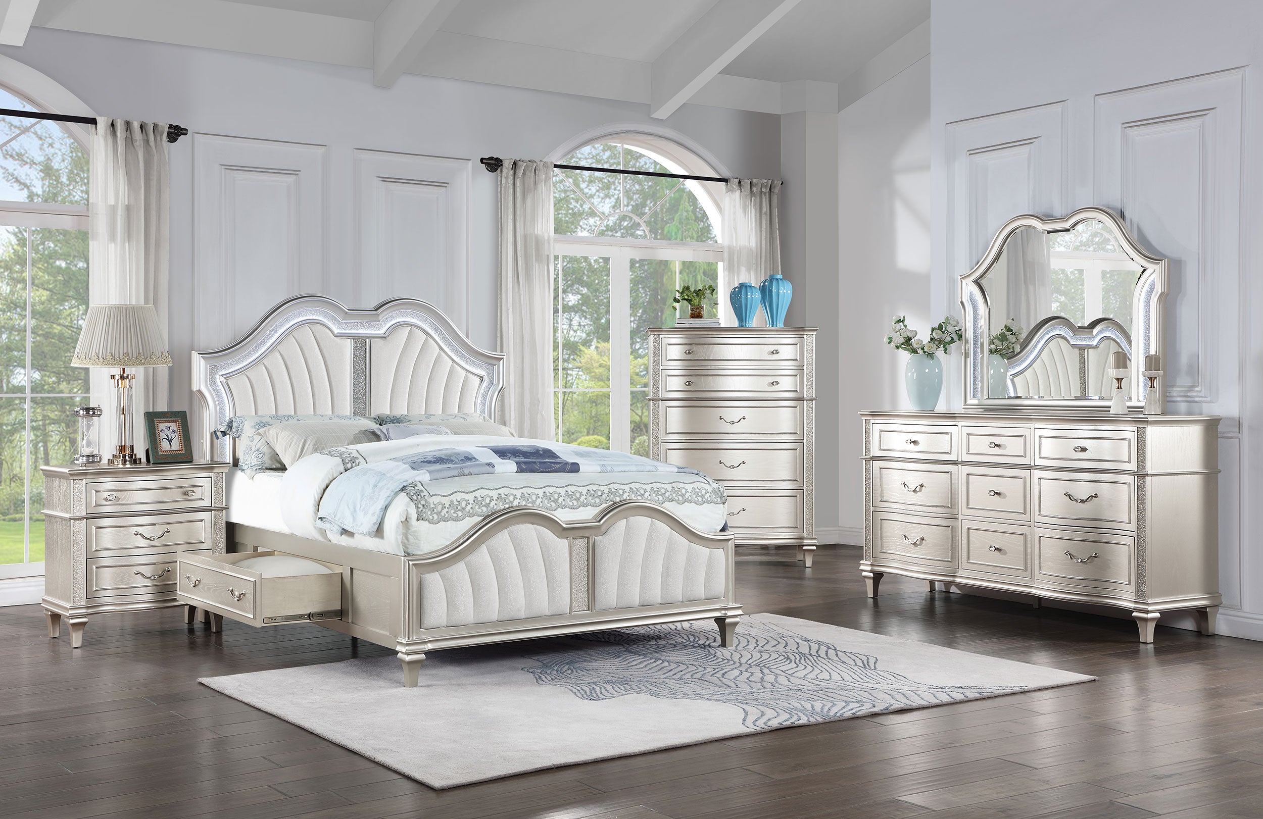 Orleans Furniture - Coaster - Evangeline 5-piece Eastern King Bedroom Set Silver Oak - 223390KE-S5