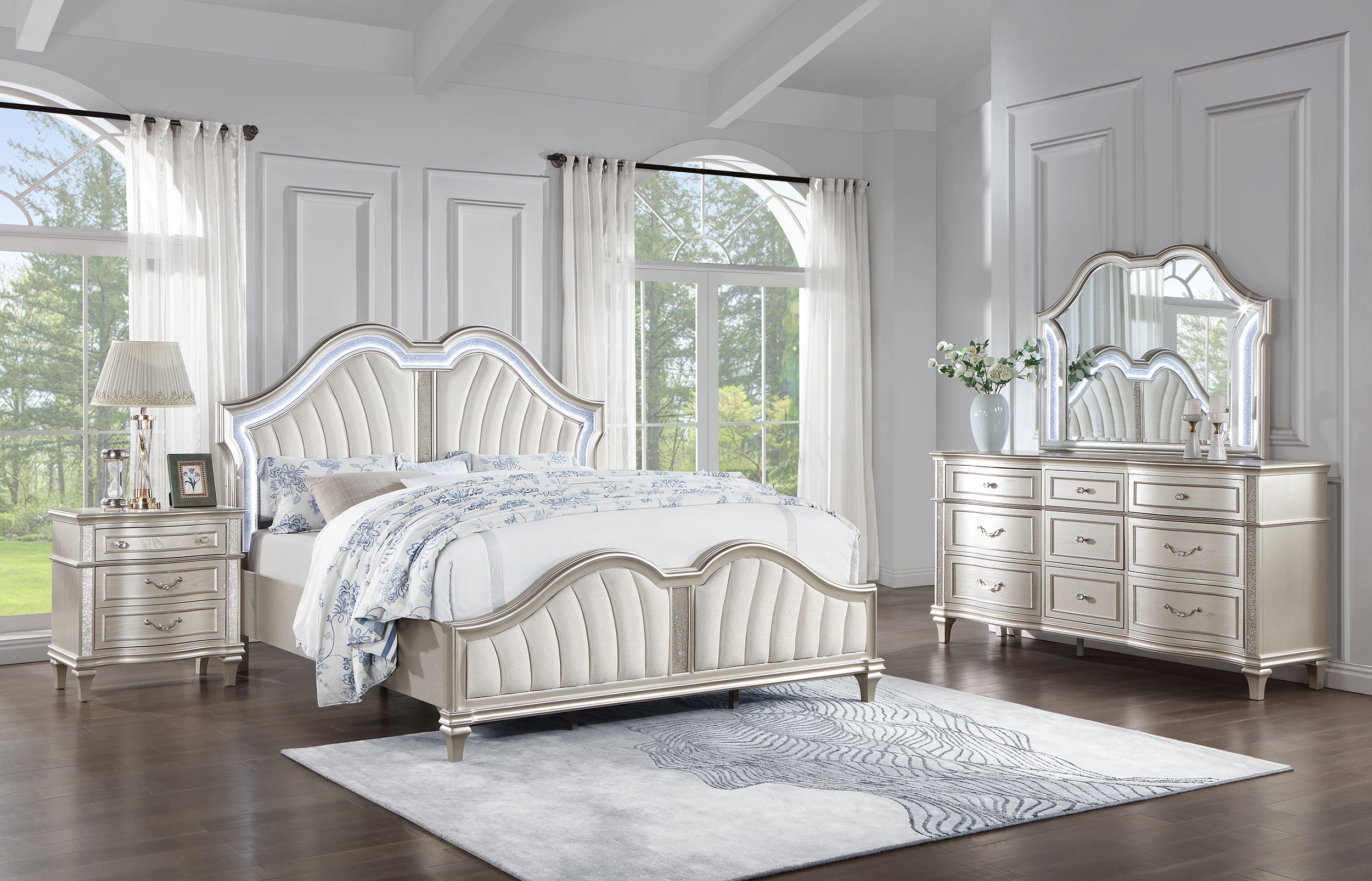 Orleans Furniture - Coaster - Evangeline 4-piece Eastern King Bedroom Set Silver Oak - 223391KE-S4