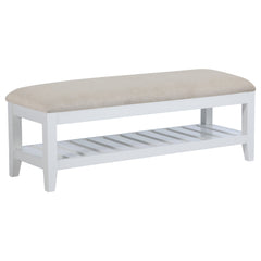 Orleans Furniture - Coaster - Bexhill Upholstered Rectangular Bench with Shelf White - 223476