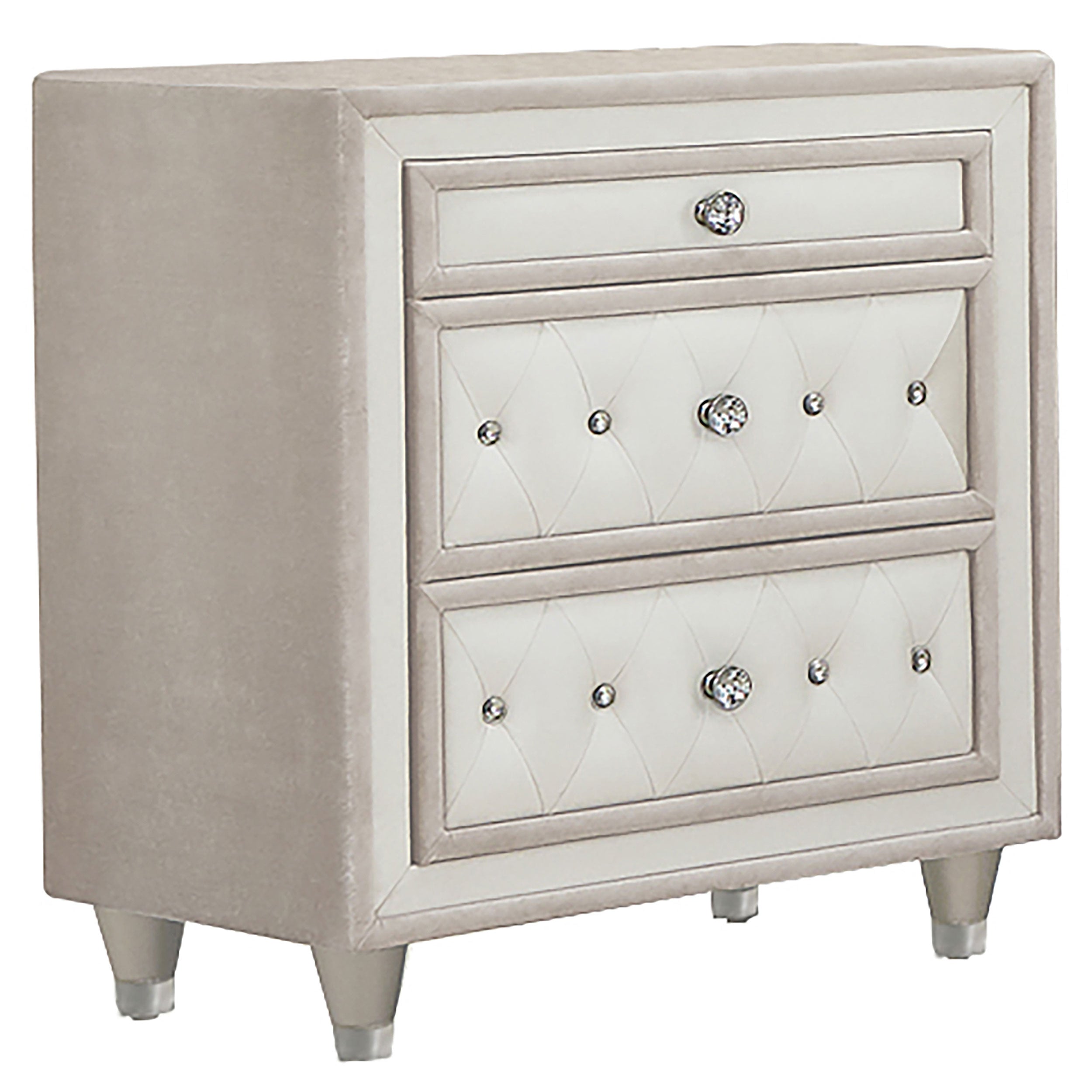 Orleans Furniture - Coaster - Antonella Upholstered 3-drawer Nightstand Ivory and Camel - 223522