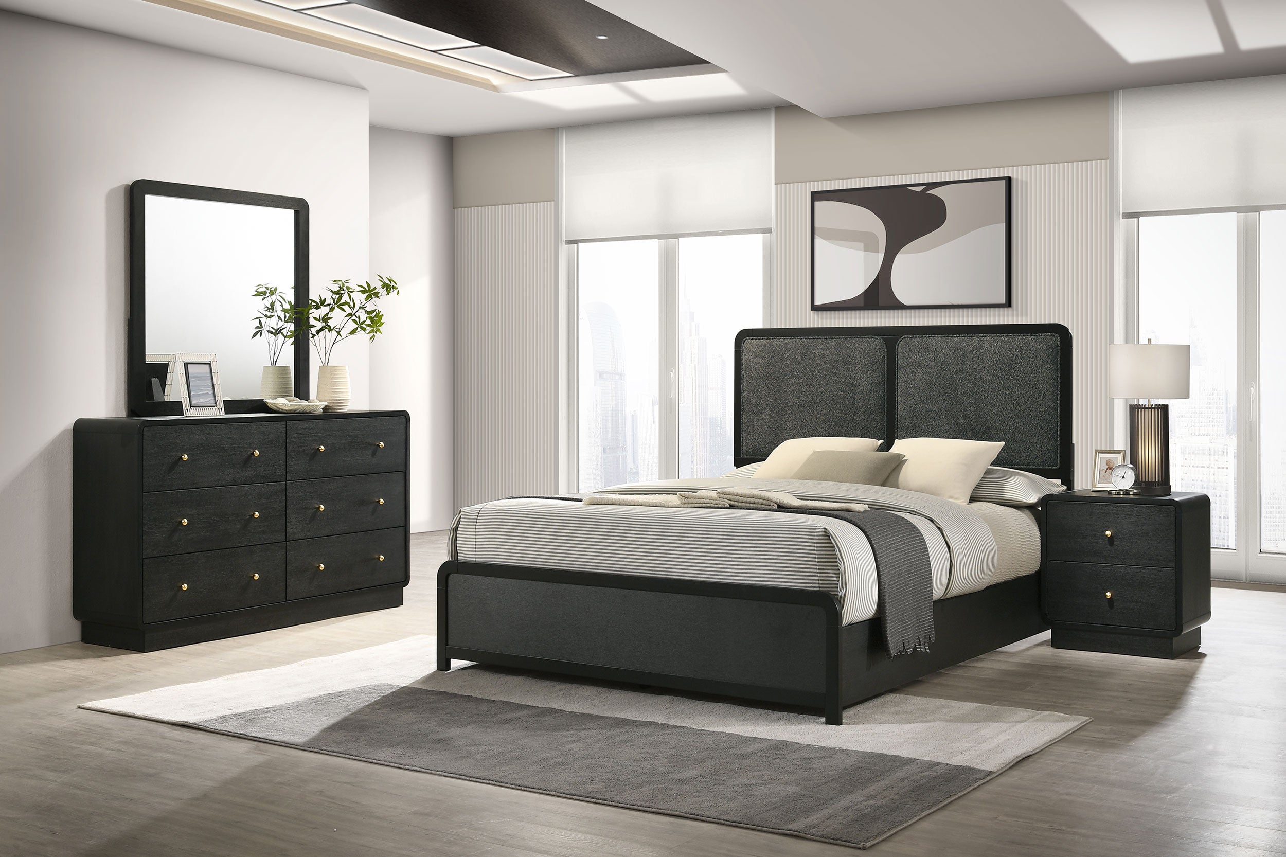 Orleans Furniture - Coaster - Cavelle 4-piece Eastern King Bedroom Set Black - 223661KE-S4