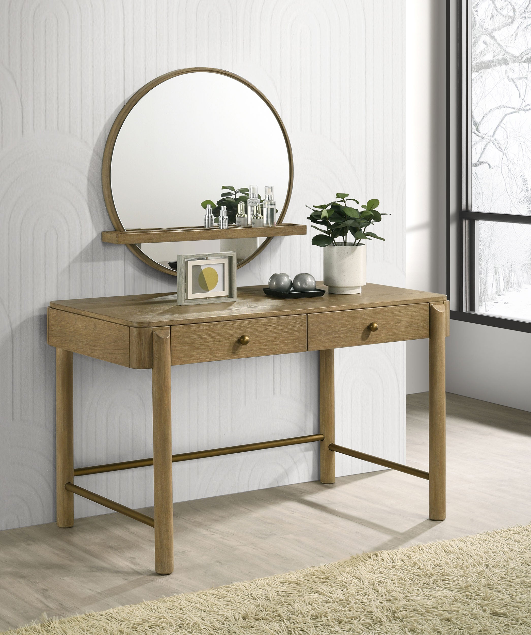 Orleans Furniture - Coaster - Arini 2-piece Makeup Vanity Table and Mirror Set Sand Wash - 224307-SET
