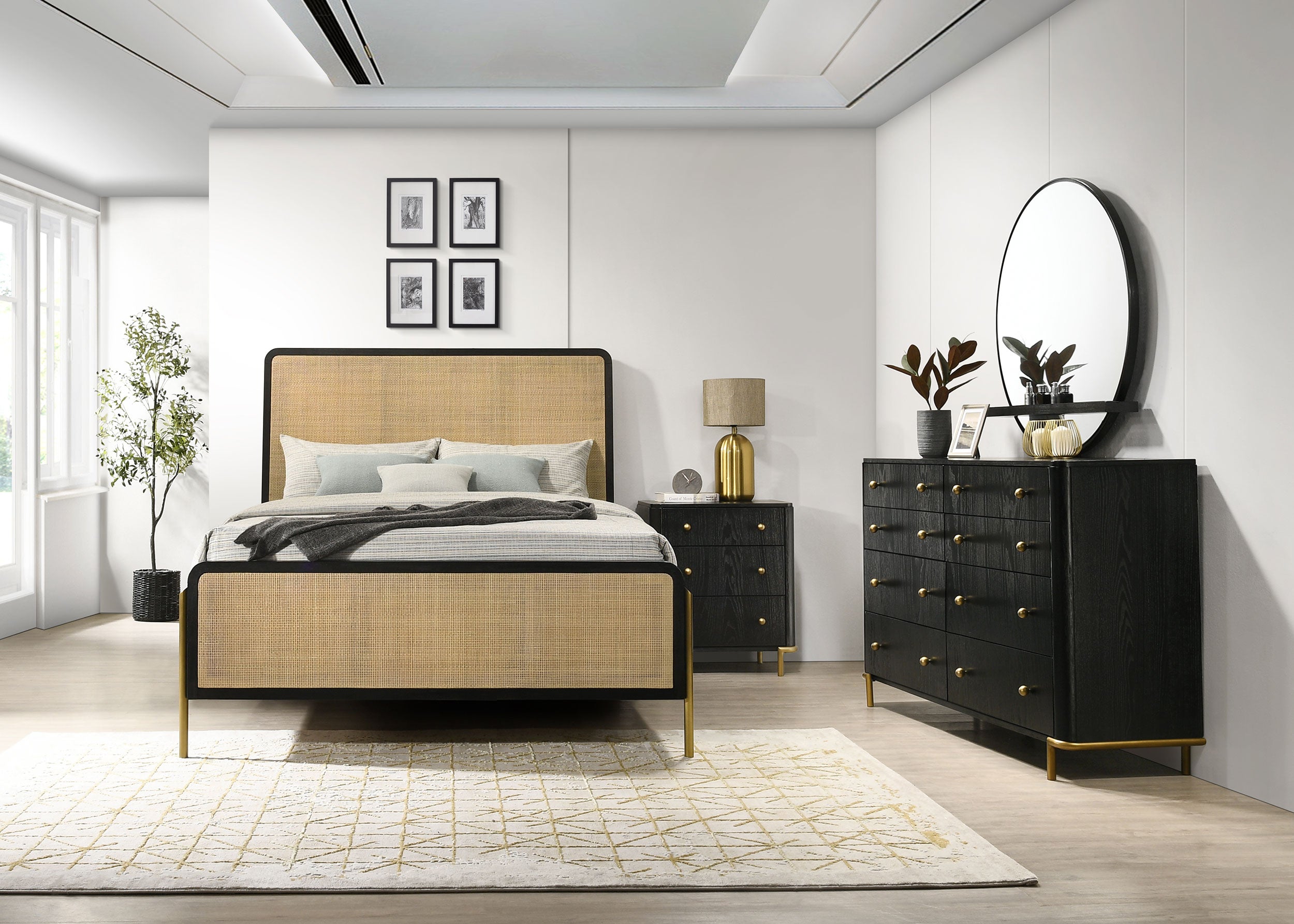 Orleans Furniture - Coaster - Arini 4-piece Eastern King Bedroom Set Black and Natural - 224330KE-S4