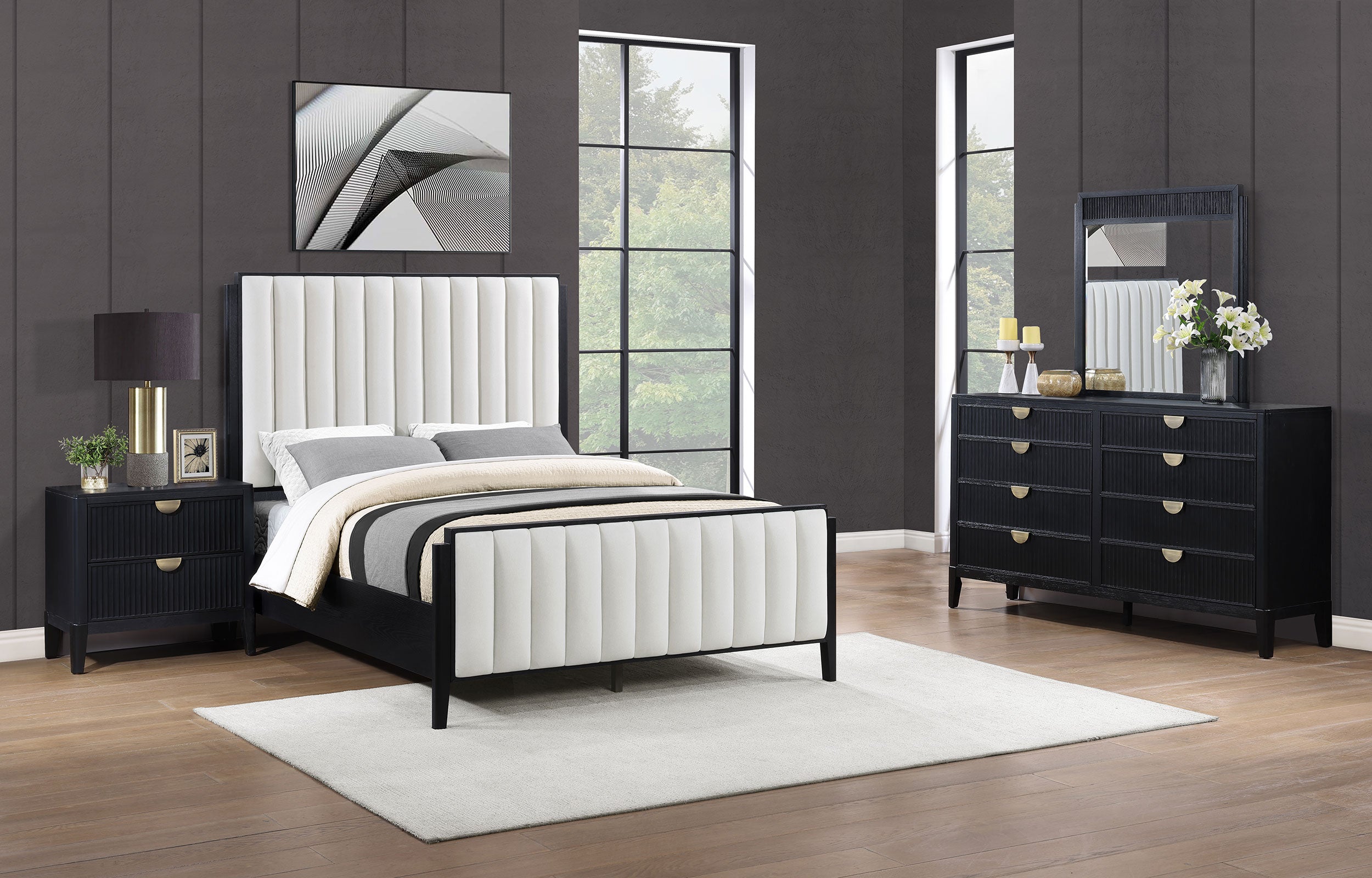 Orleans Furniture - Coaster - Brookmead 4-piece Upholstered Queen Bedroom Set Black - 224710Q-S4