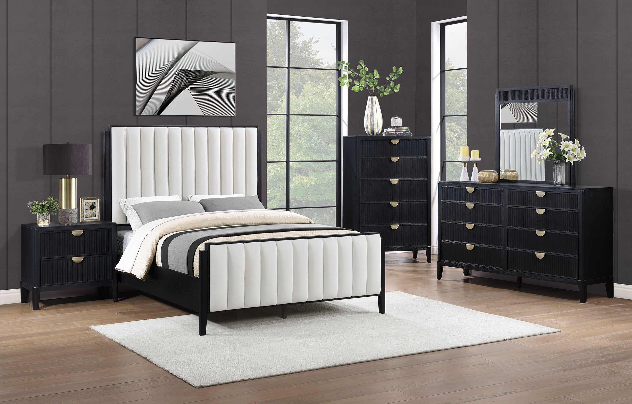 Orleans Furniture - Coaster - Brookmead 5-piece Upholstered Queen Bedroom Set Black - 224710Q-S5
