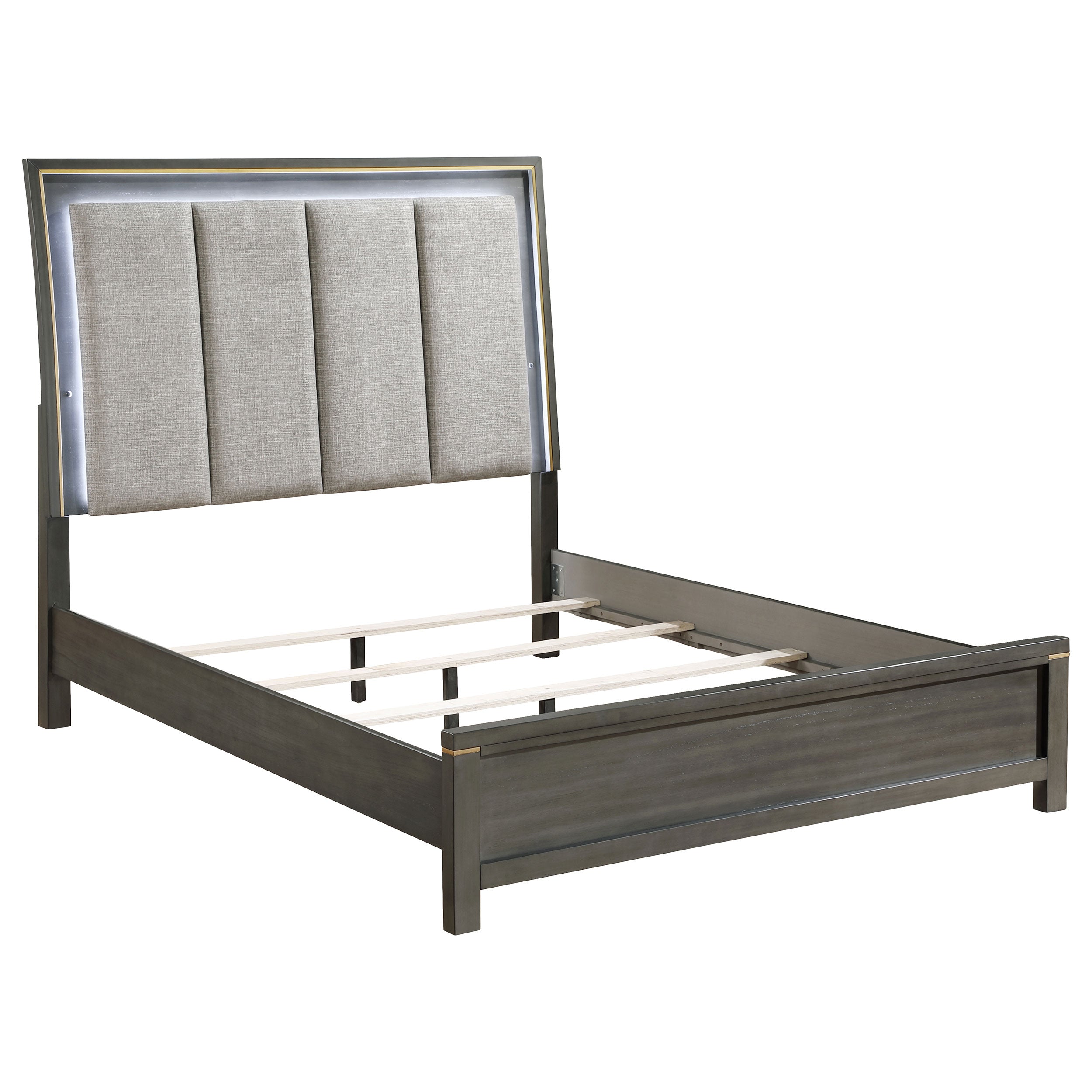 Orleans Furniture - Coaster - Kieran Wood Eastern King LED Panel Bed Grey - 224741KE