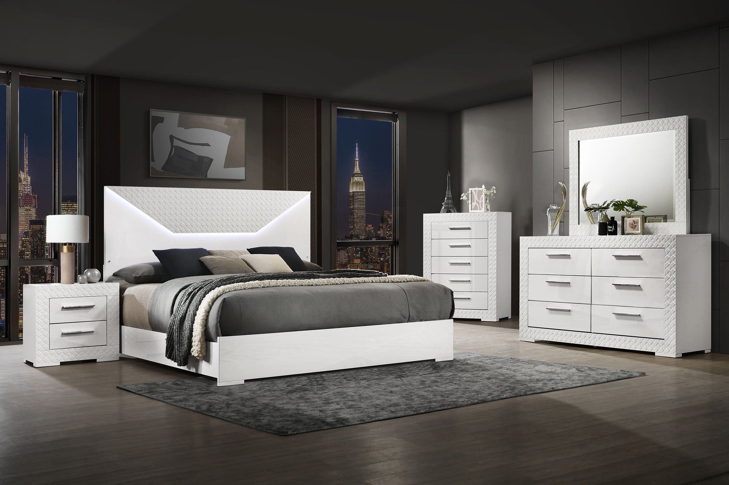 Orleans Furniture - Coaster - Ives 5-piece Eastern King Bedroom Set White High Gloss - 224941KE-S5