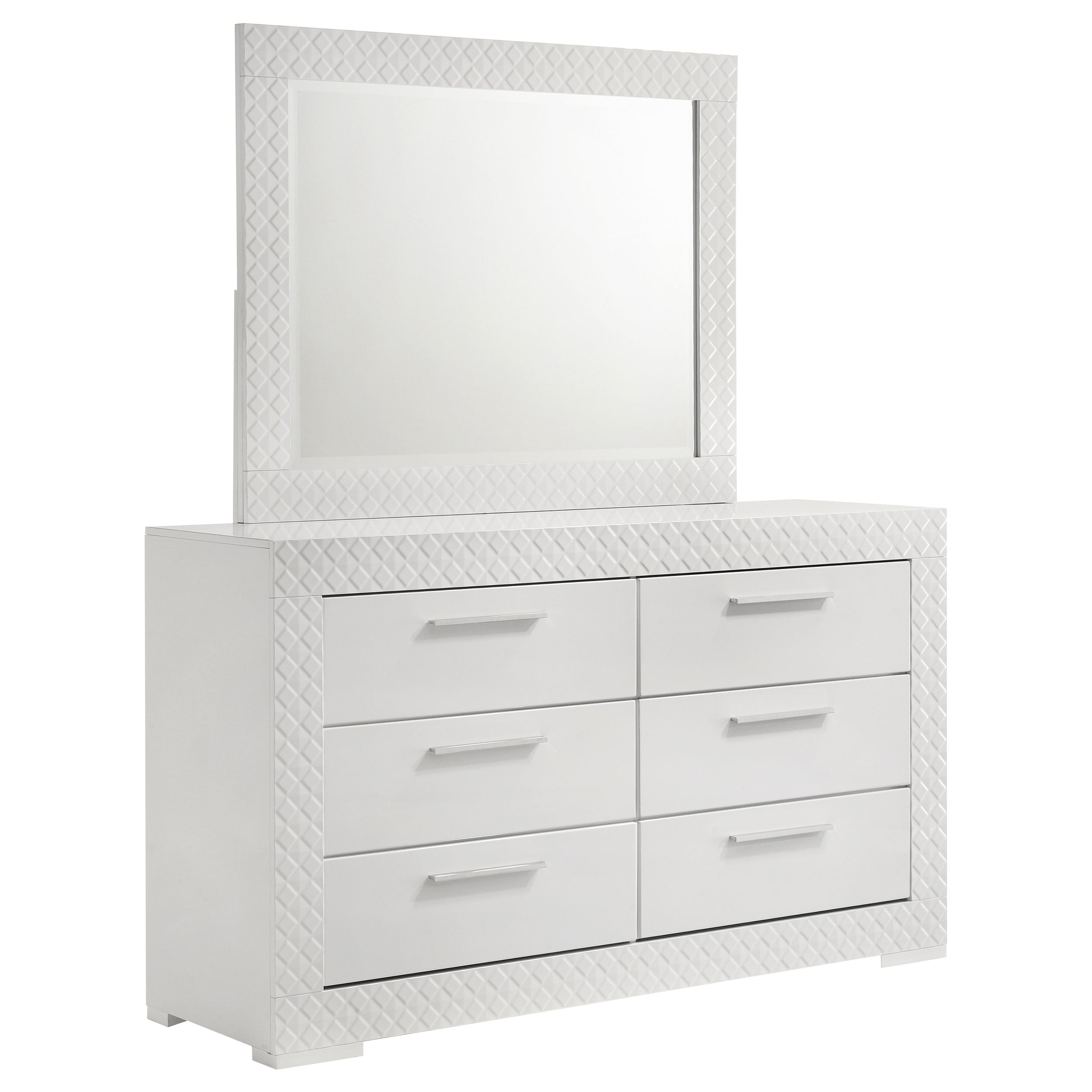 Orleans Furniture - Coaster - Ives 6-drawer Dresser and Mirror White High Gloss - 224943M