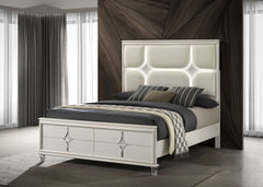 Olivia Queen Panel Bed LED Headboard Pearl White