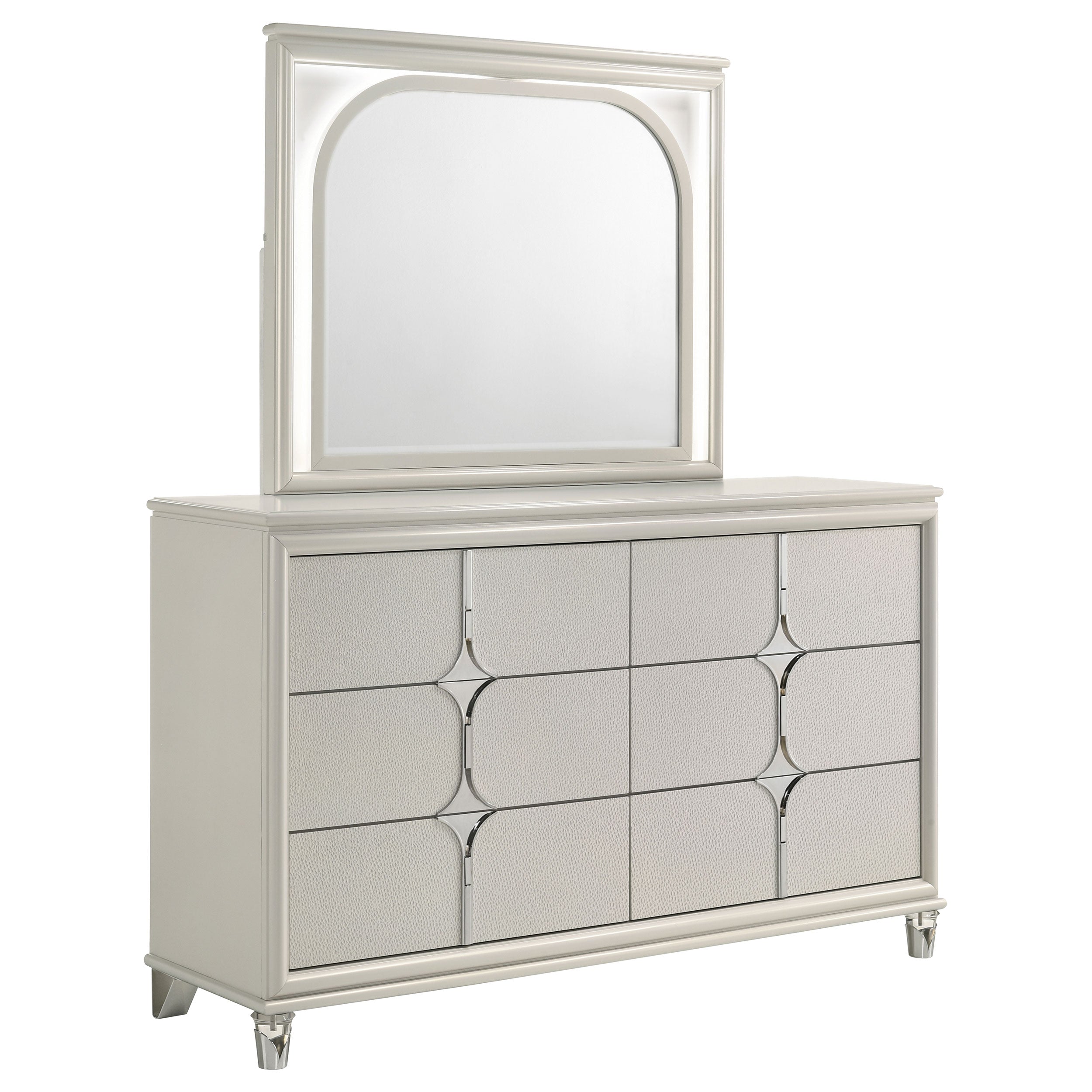 Orleans Furniture - Coaster - Olivia 6-drawer Dresser and LED Mirror Pearl White - 224953M