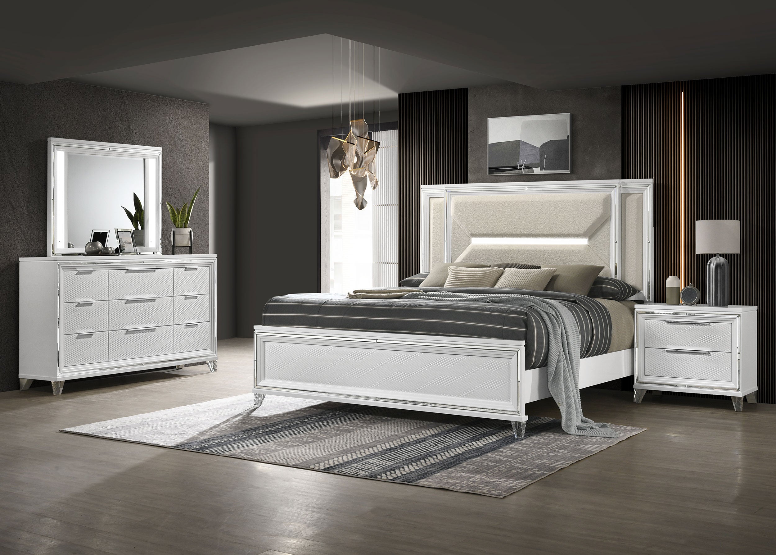 Orleans Furniture - Coaster - Marmore 4-piece Eastern King Bedroom Set White - 224961KE-S4
