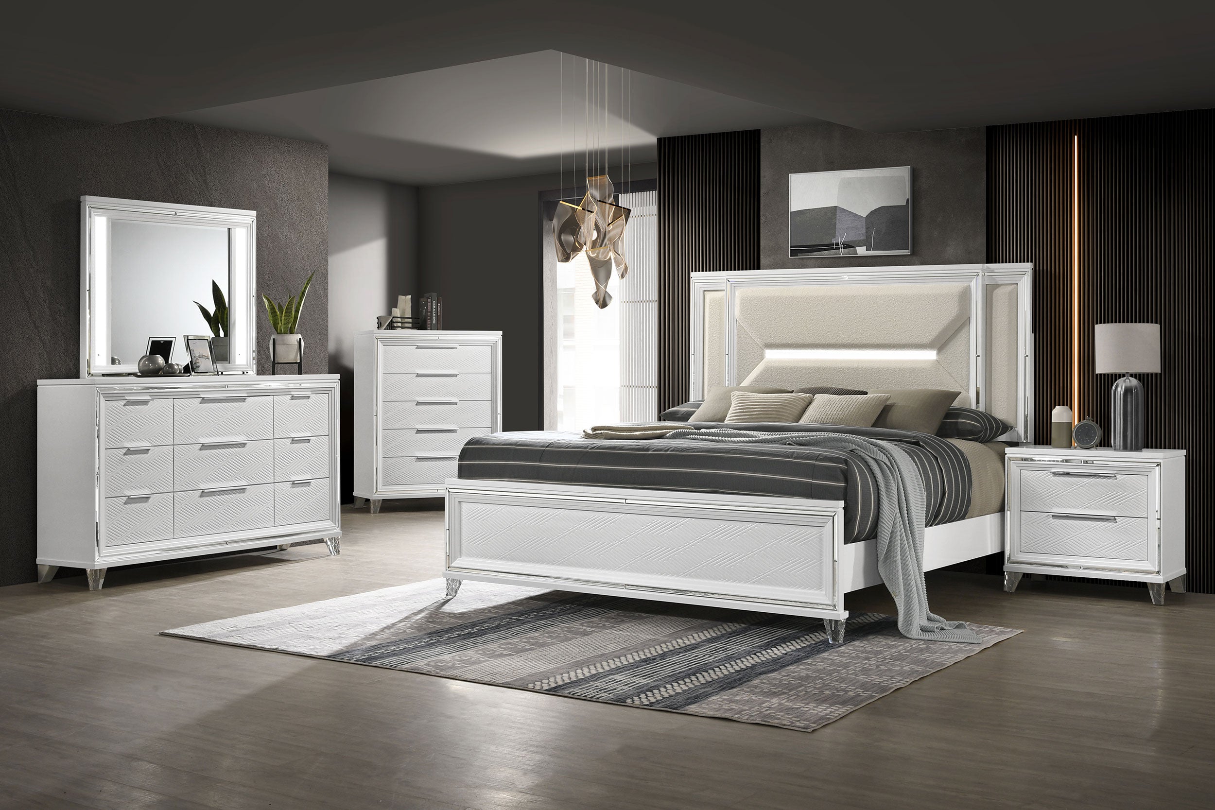 Orleans Furniture - Coaster - Marmore 5-piece Eastern King Bedroom Set White - 224961KE-S5