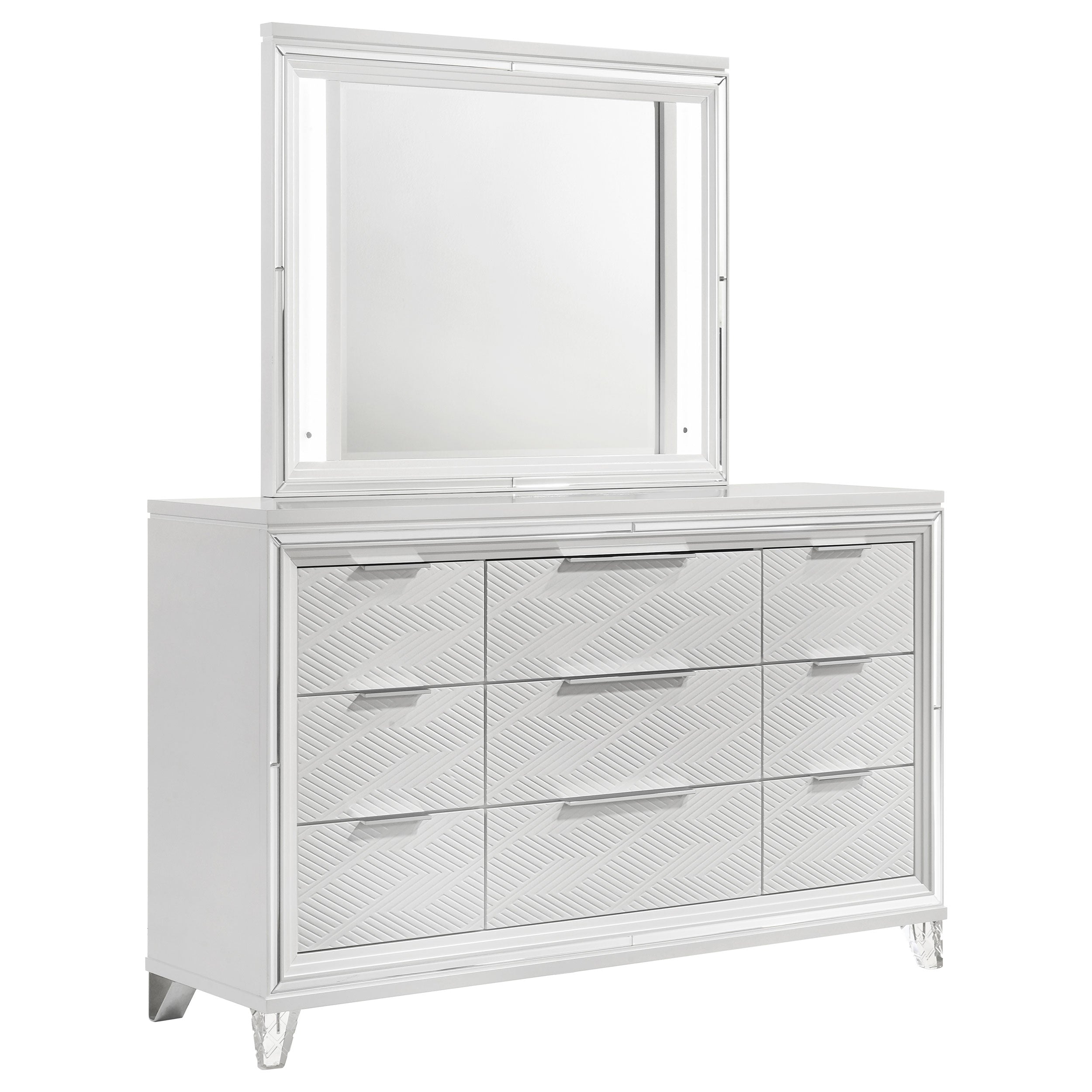 Orleans Furniture - Coaster - Marmore 9-drawer Dresser and LED Mirror White - 224963M