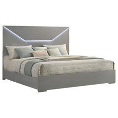 Ives Eastern King Panel Bed LED Headboard Grey High Gloss