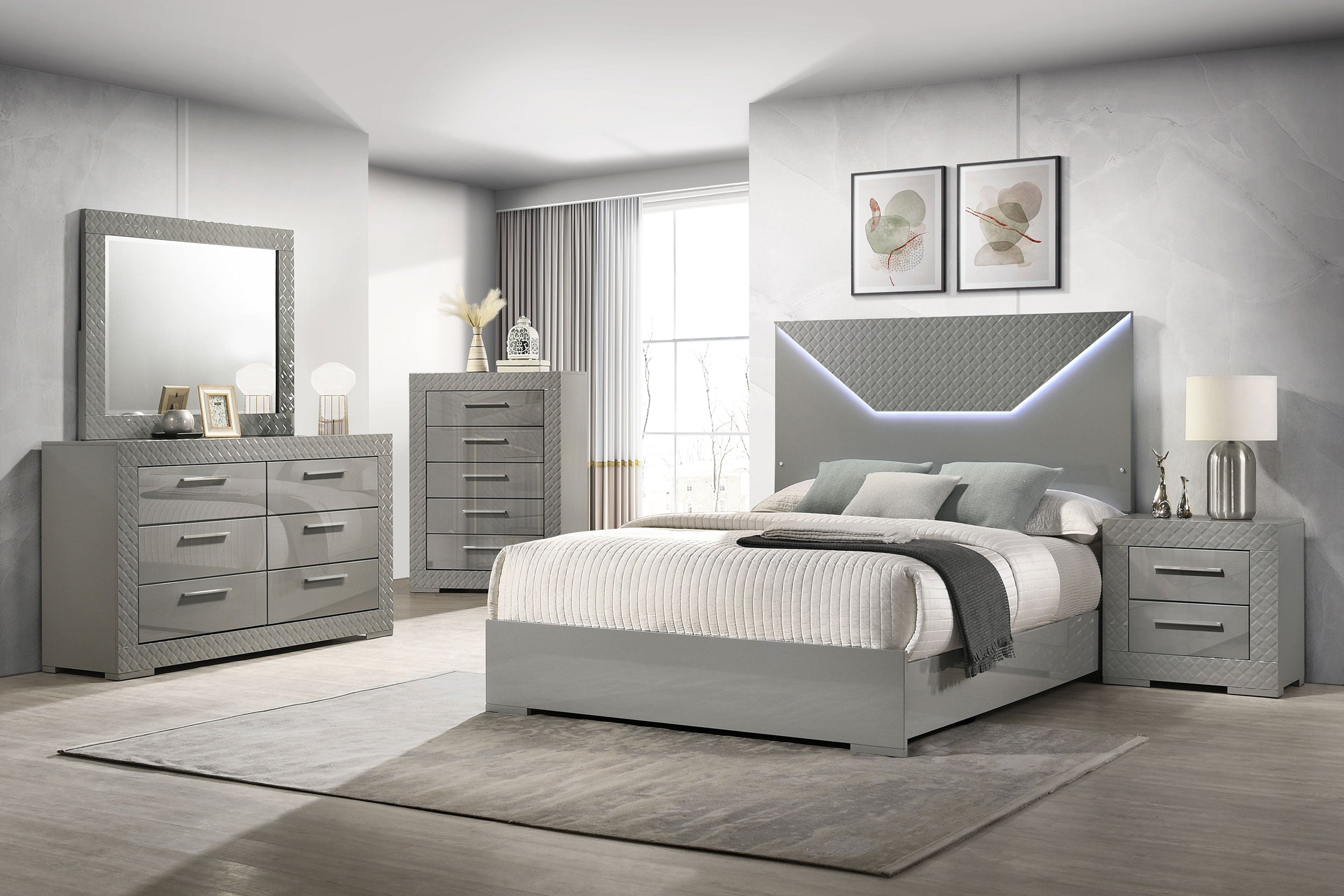 Orleans Furniture - Coaster - Ives 5-piece Queen Bedroom Set Grey High Gloss - 224971Q-S5