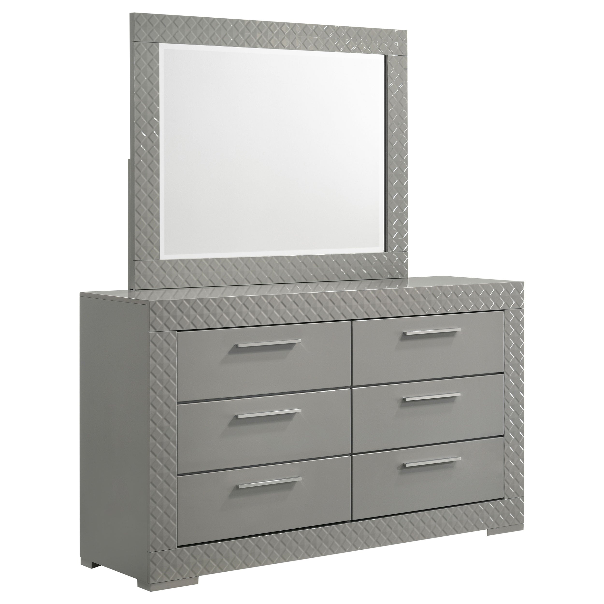 Orleans Furniture - Coaster - Ives 6-drawer Dresser and Mirror Grey High Gloss - 224973M