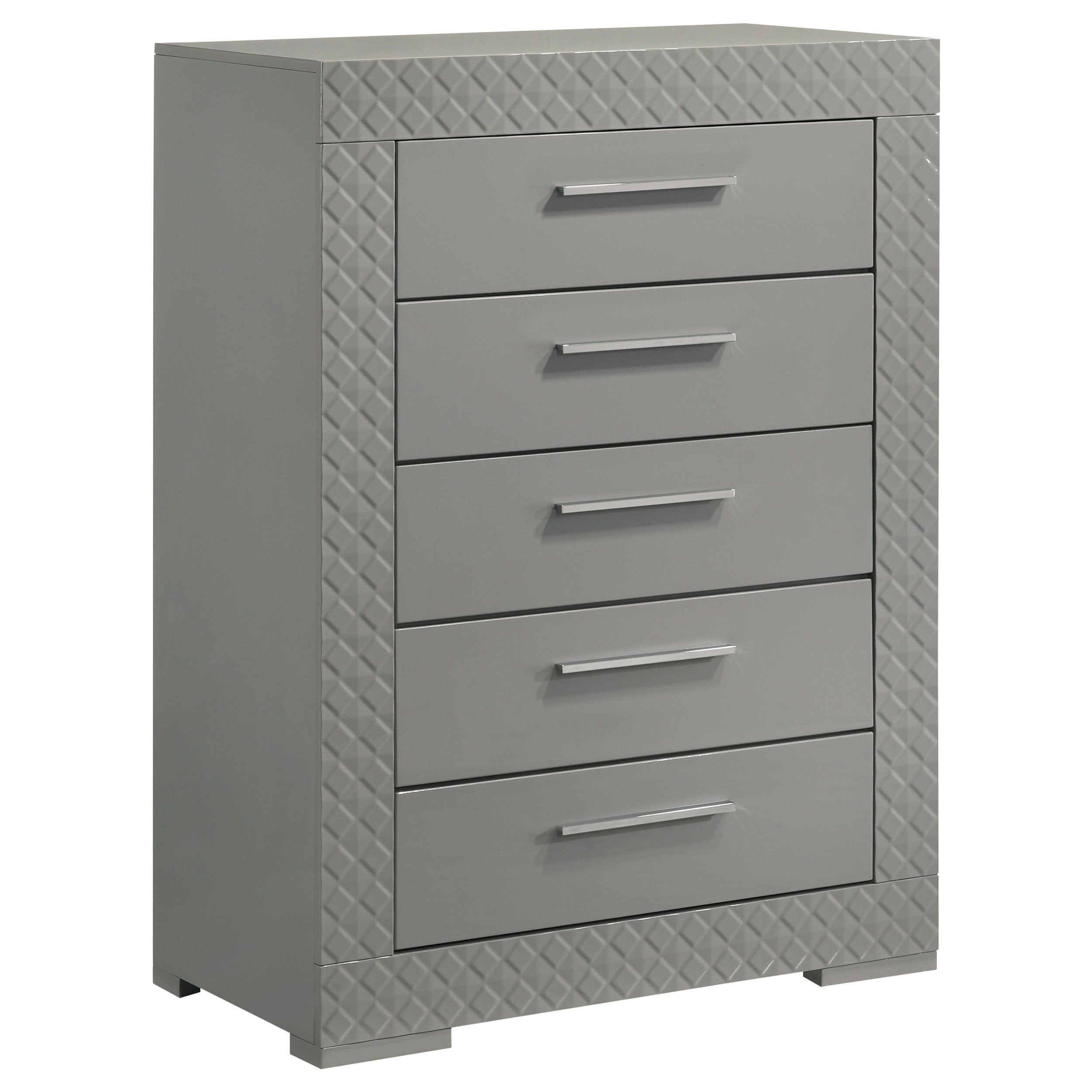 Orleans Furniture - Coaster - Ives 5-drawer Bedroom Chest of Drawers Grey High Gloss - 224975