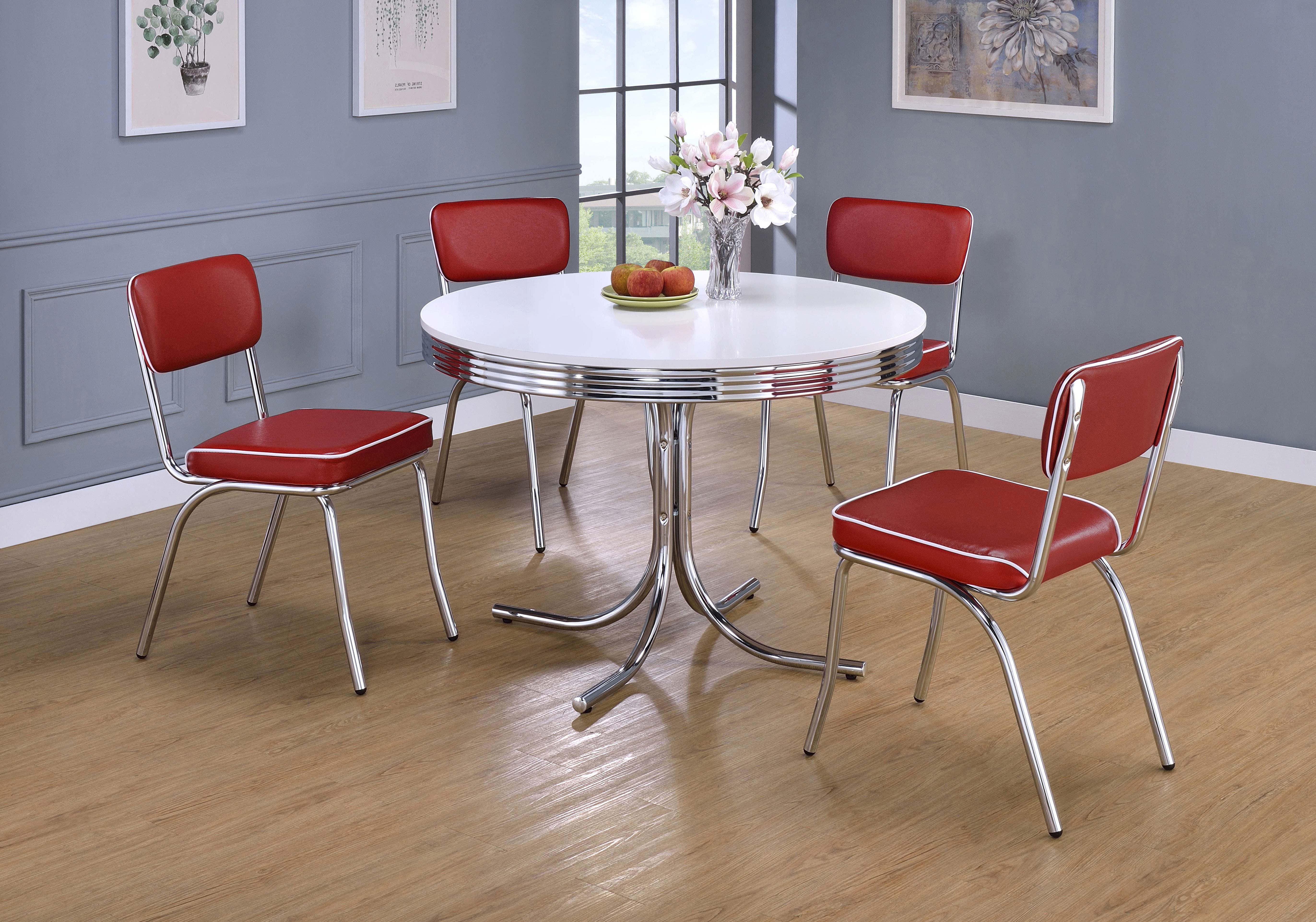 Orleans Furniture - Coaster - Retro 5-piece Round Dining Table Set White and Red - 2388-S5R