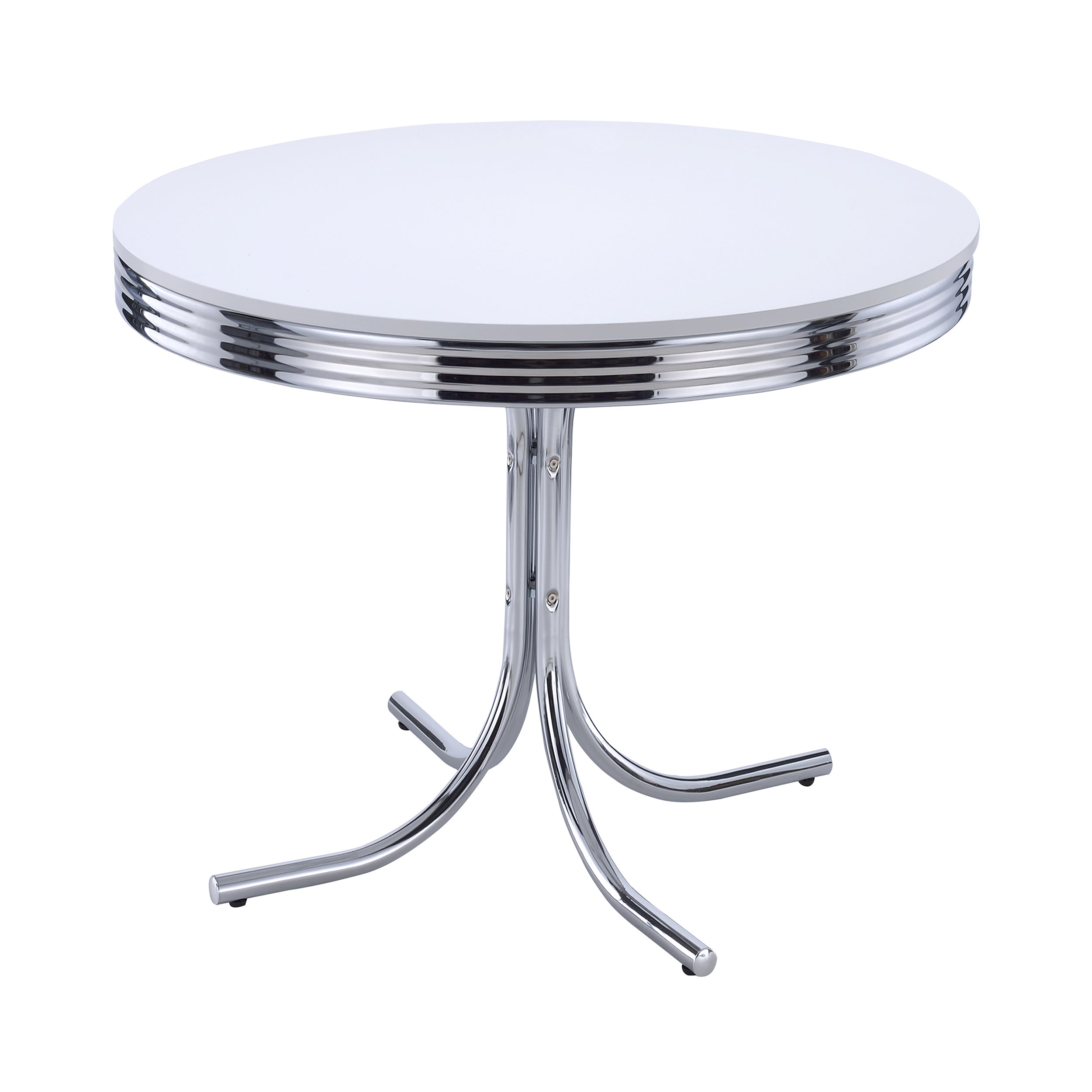 Orleans Furniture - Coaster - Retro Round 42-inch Wood Top Dining Table White and Chrome - 2388