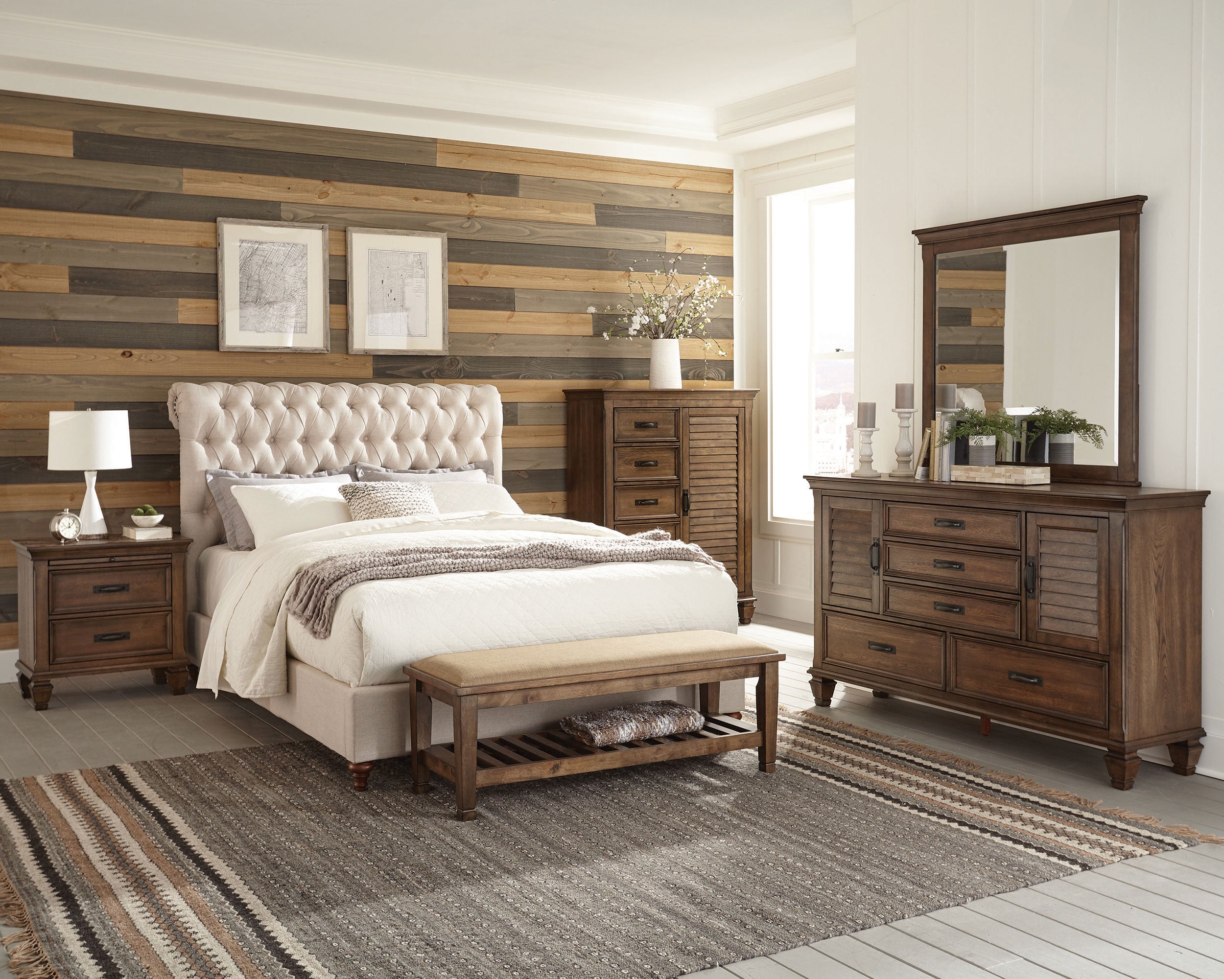 Orleans Furniture - Coaster - Devon5-piece Full Bedroom Set Beige and Burnished Oak - 300525F-S5