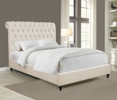 Devon 57-inch Upholstered California King Panel Bed Beige