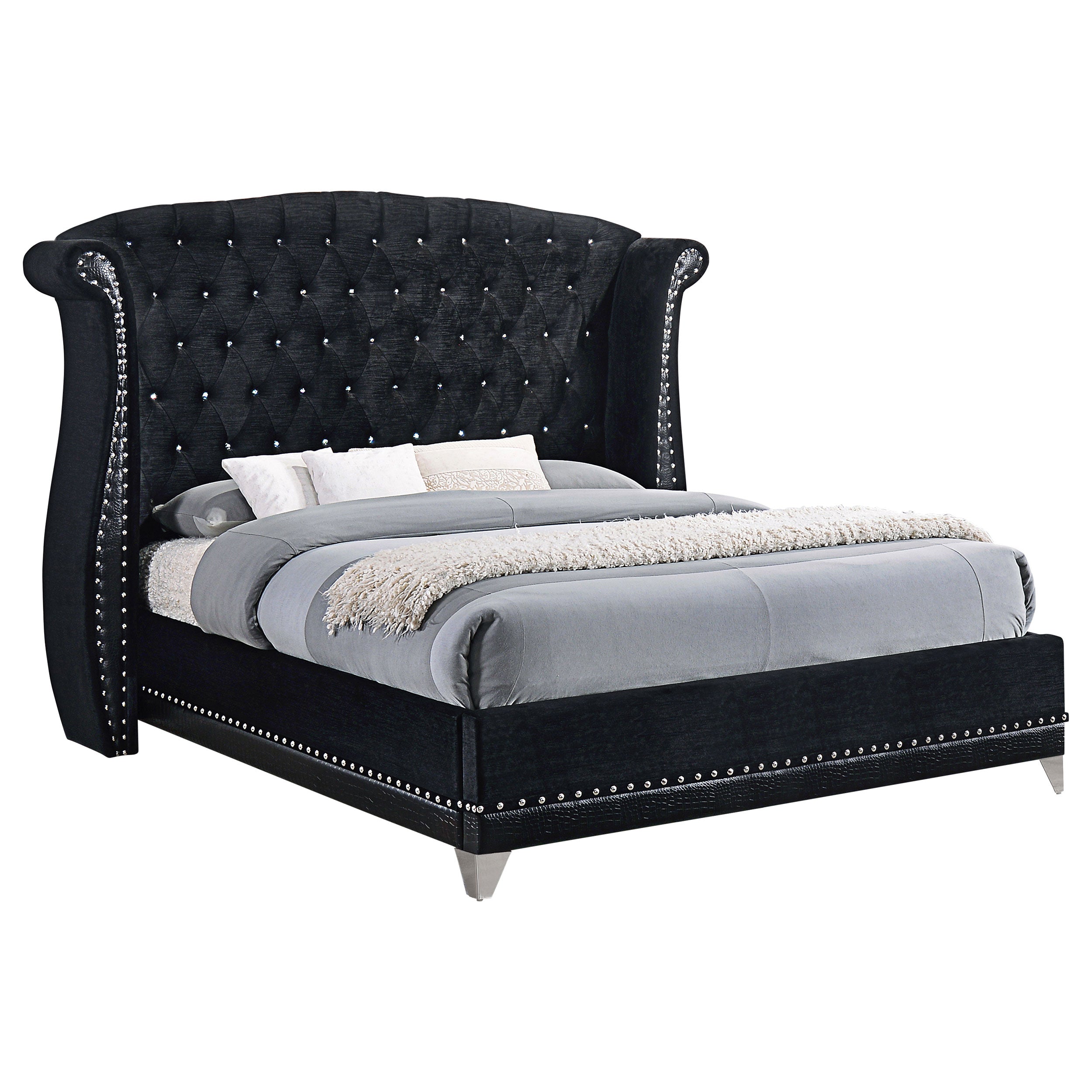 Orleans Furniture - Coaster - Barzini Upholstered California King Wingback Bed Black - 300643KW