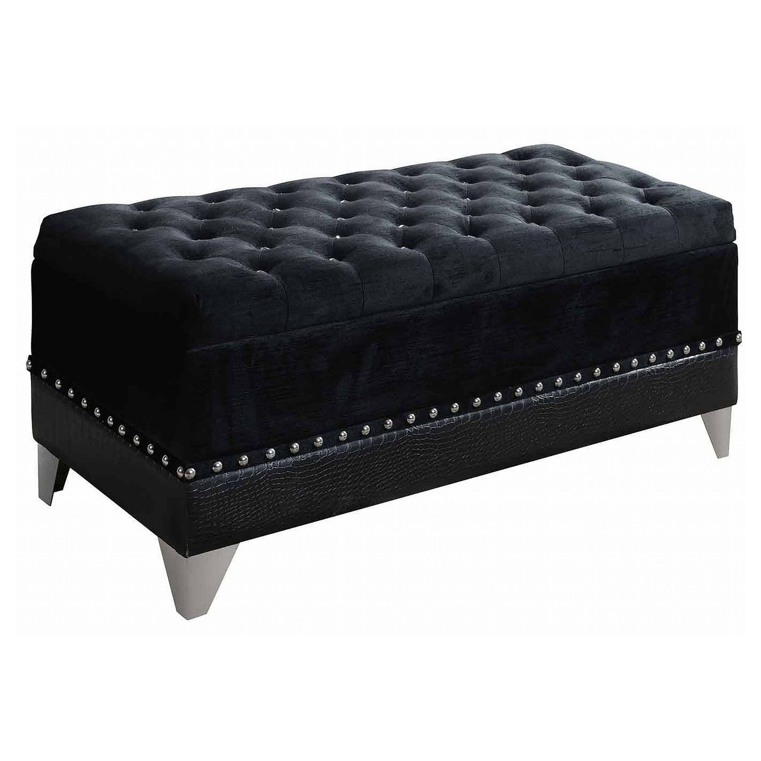 Orleans Furniture - Coaster - Barzini Velvet Upholstered Tufted Storage Bench Black - 300644