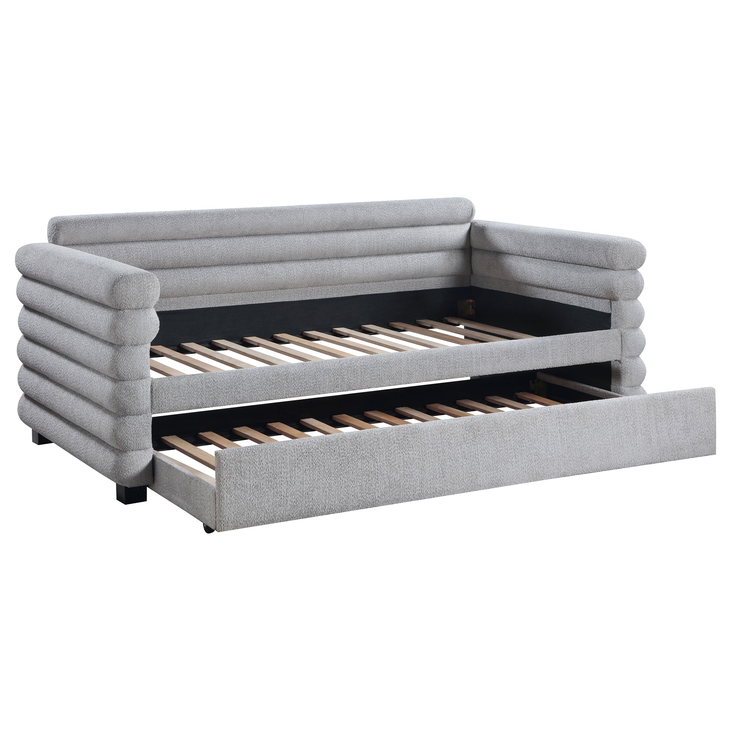 Orleans Furniture - Coaster - Patricia Boucle Upholstered Twin Day Bed with Trundle Grey - 300718