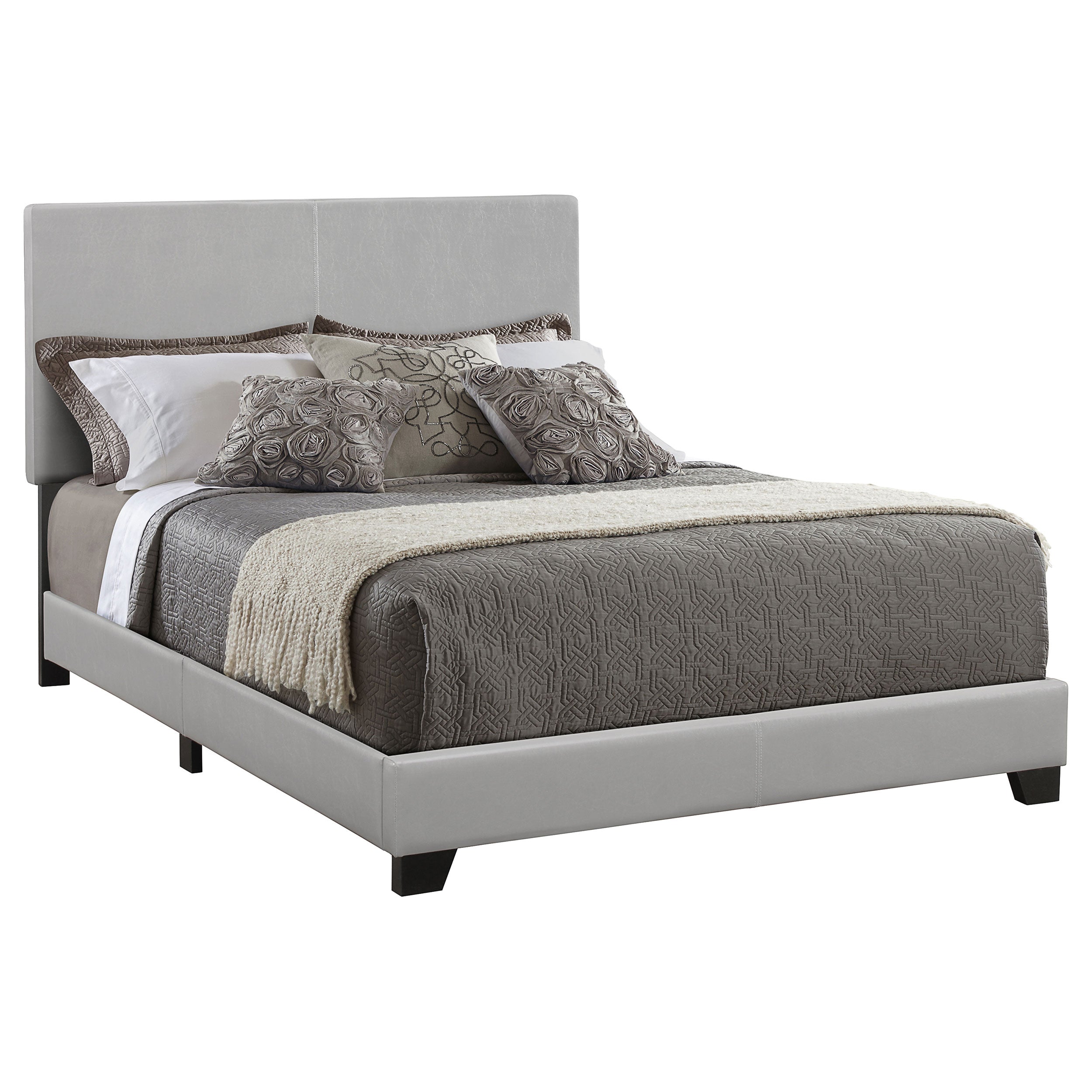 Orleans Furniture - Coaster - Dorian Faux Leather Upholstered Queen Panel Bed Grey - 300763Q