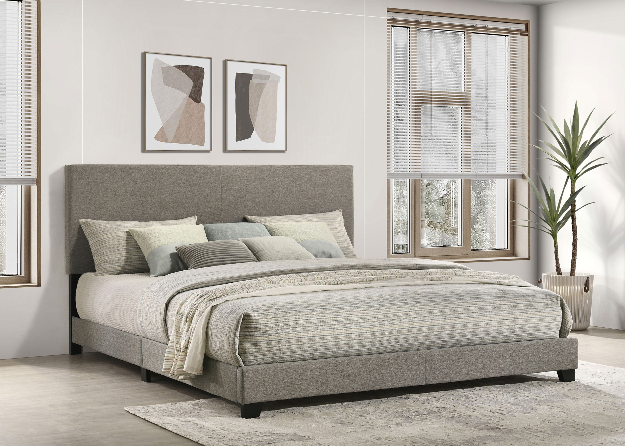 Orleans Furniture - Coaster - Dorian Fabric Upholstered Eastern King Panel Bed Taupe - 300851KE