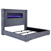 Orleans Furniture - Coaster - Tisdall Upholstered Eastern King Flame Visualizer Bed Grey - 306030KE