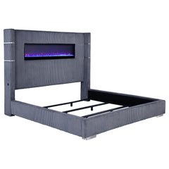 Orleans Furniture - Coaster - Tisdall Upholstered Eastern King Flame Visualizer Bed Grey - 306030KE