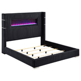 Orleans Furniture - Coaster - Tisdall Upholstered Queen Flame Visualizer Bed Black - 306031Q