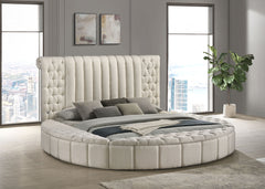 Orleans Furniture - Coaster - Sonya Upholstered Eastern King Round Storage Bed Ivory - 360111KE