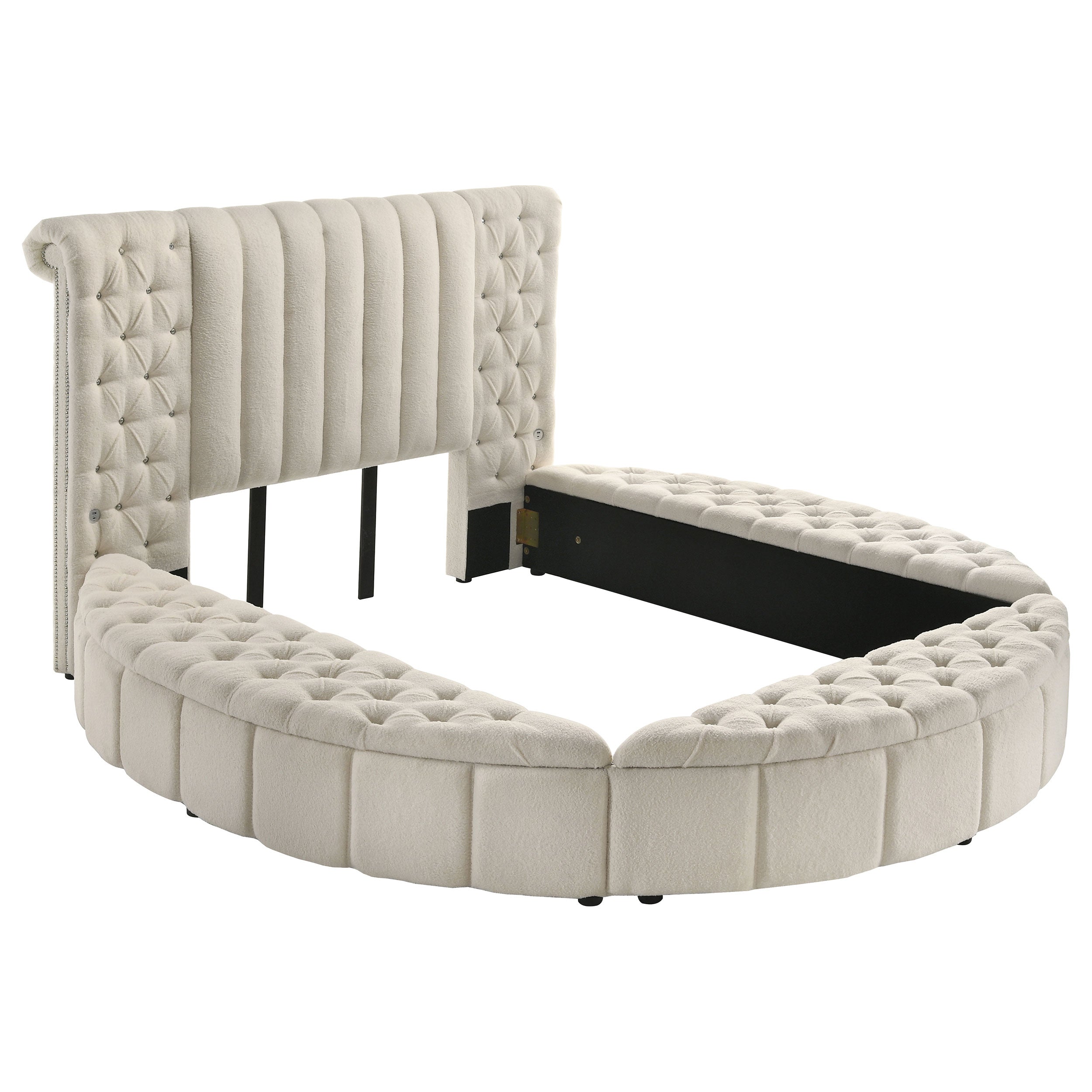 Orleans Furniture - Coaster - Sonya Upholstered Queen Round Storage Bed Ivory - 360111Q