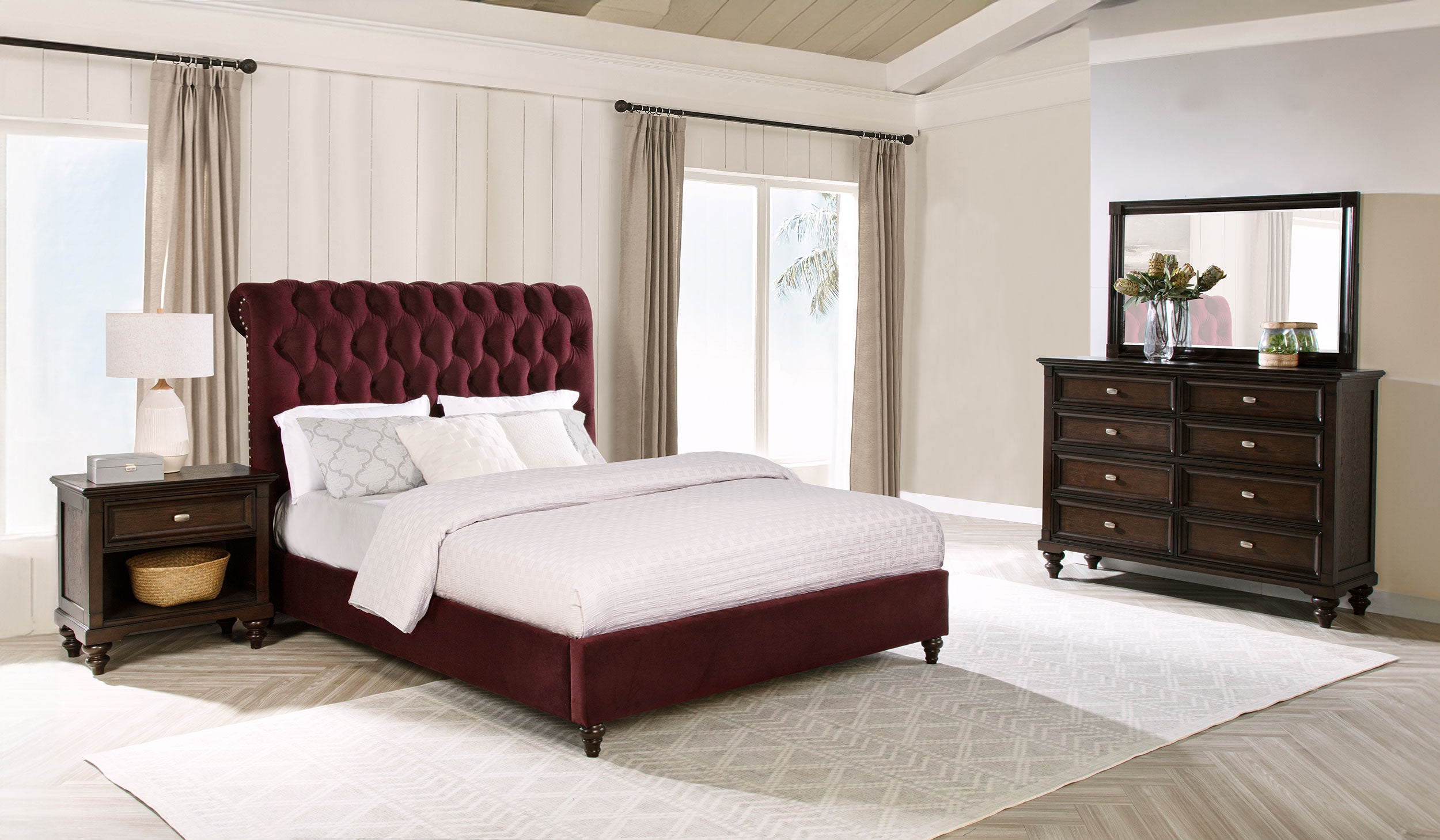 Orleans Furniture - Coaster - Devon 4-piece Queen Bedroom Set Wine Red and Dark Oak - 360341Q-S4