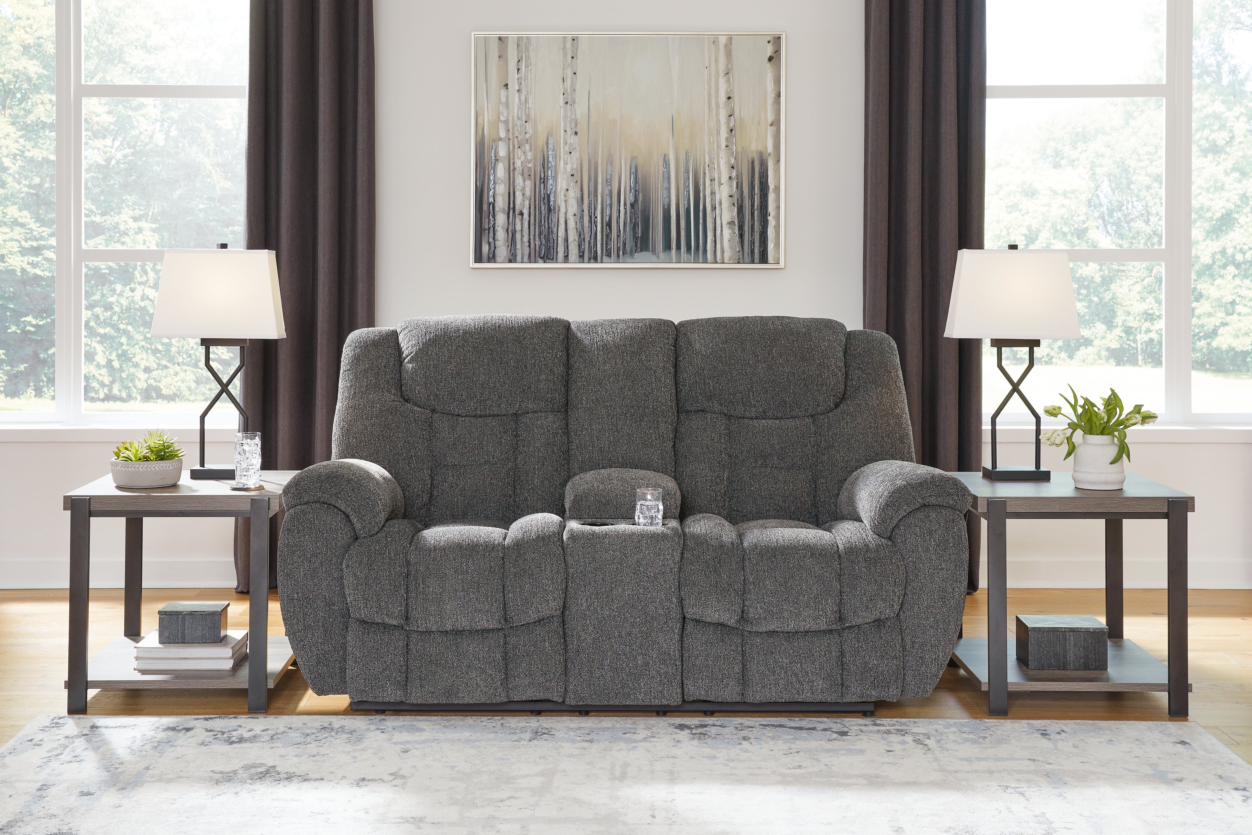 Orleans Furniture - Ashley Furniture - Foreside Living Room - DBL Rec Loveseat w/Console / Charcoal - 3810494