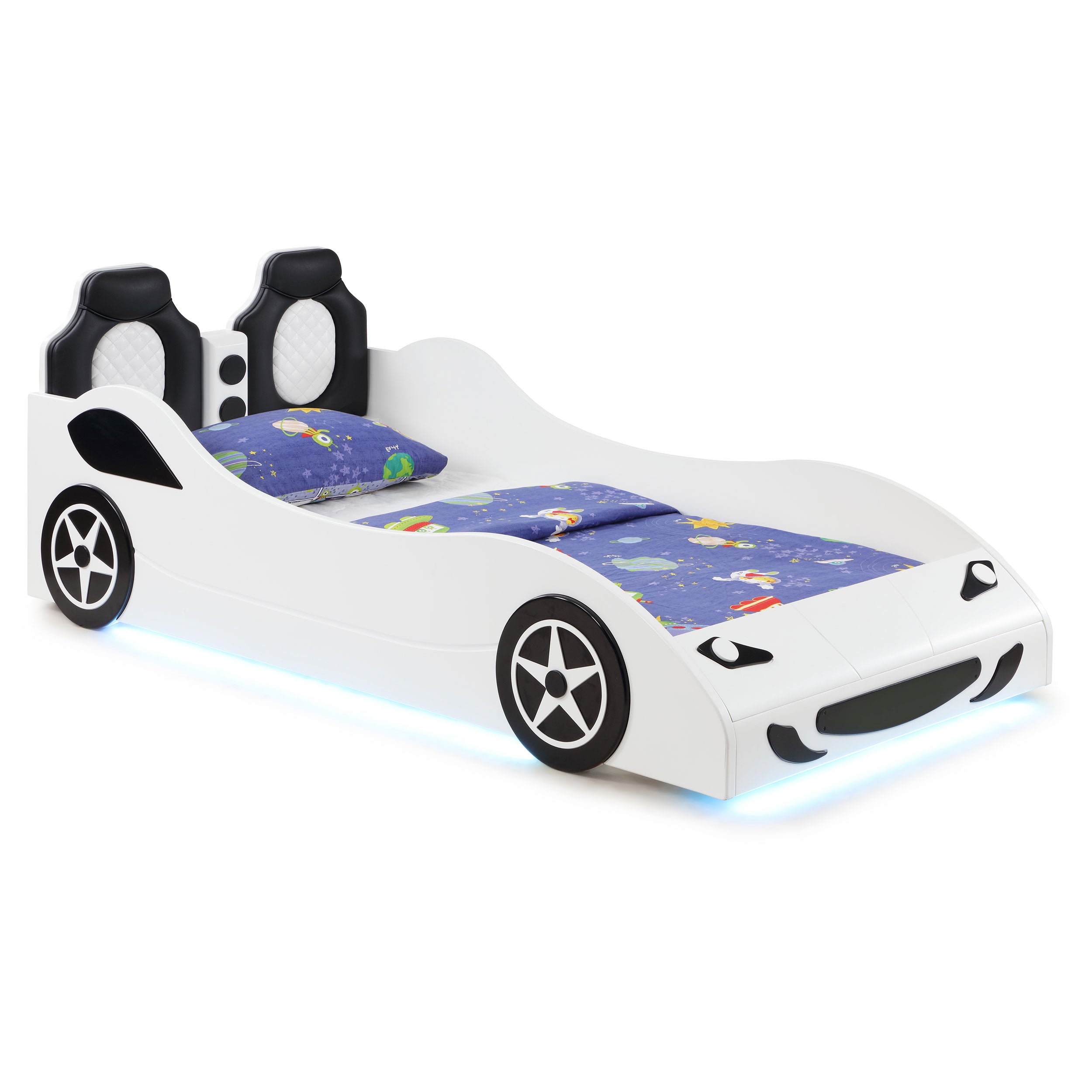 Orleans Furniture - Coaster - Cruiser Wood Twin LED Race Car Bed and 7-inch Mattress White - 400477-SM