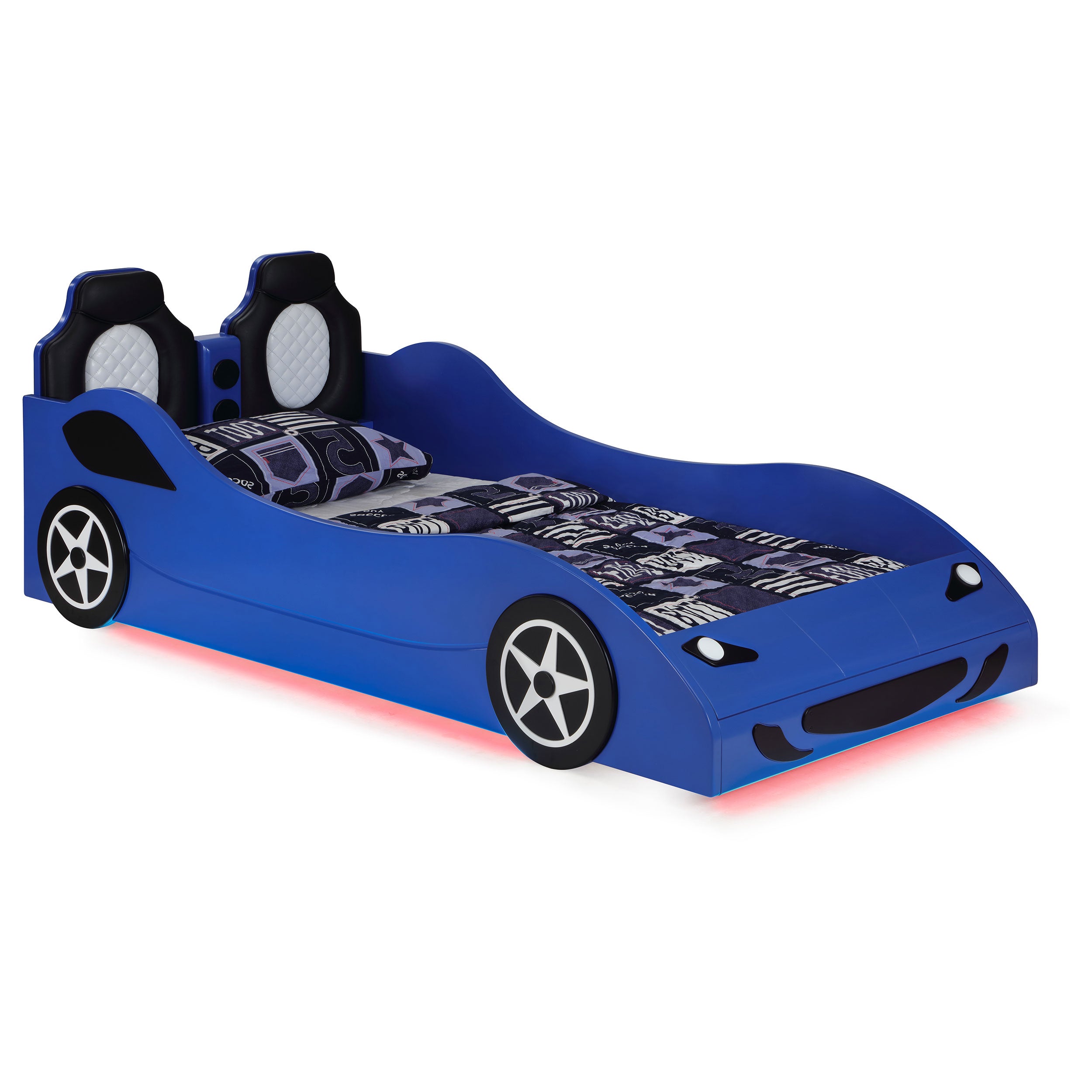 Orleans Furniture - Coaster - Cruiser Wood Twin LED Race Car Bed and 7-inch Mattress Blue - 400478-SM