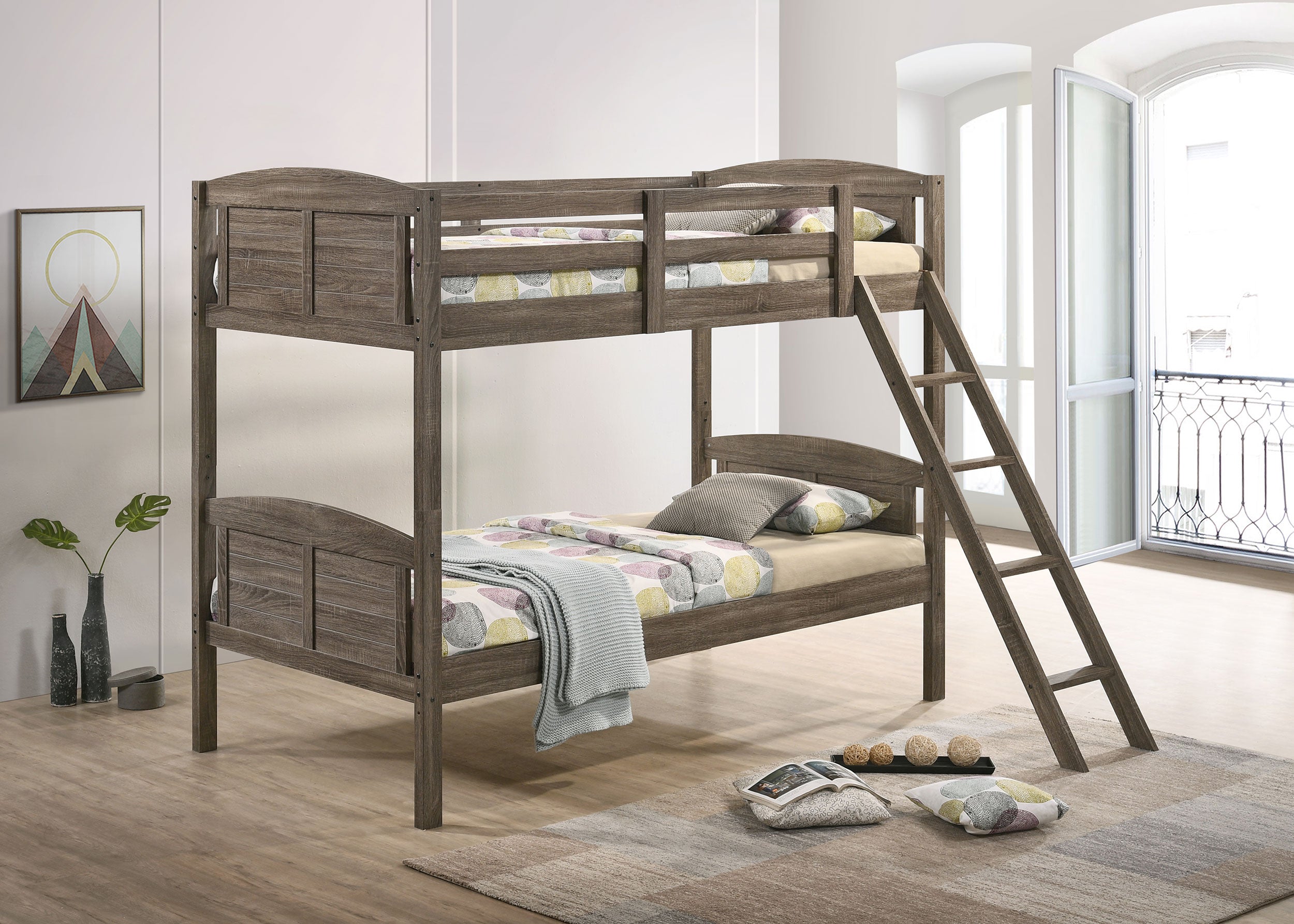 Orleans Furniture - Coaster - Flynn Wood Twin Over Twin Bunk Bed with Mattress Weathered Brown - 400808-SM