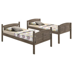 Flynn Wood Twin Over Twin Bunk Bed with Mattress Weathered Brown