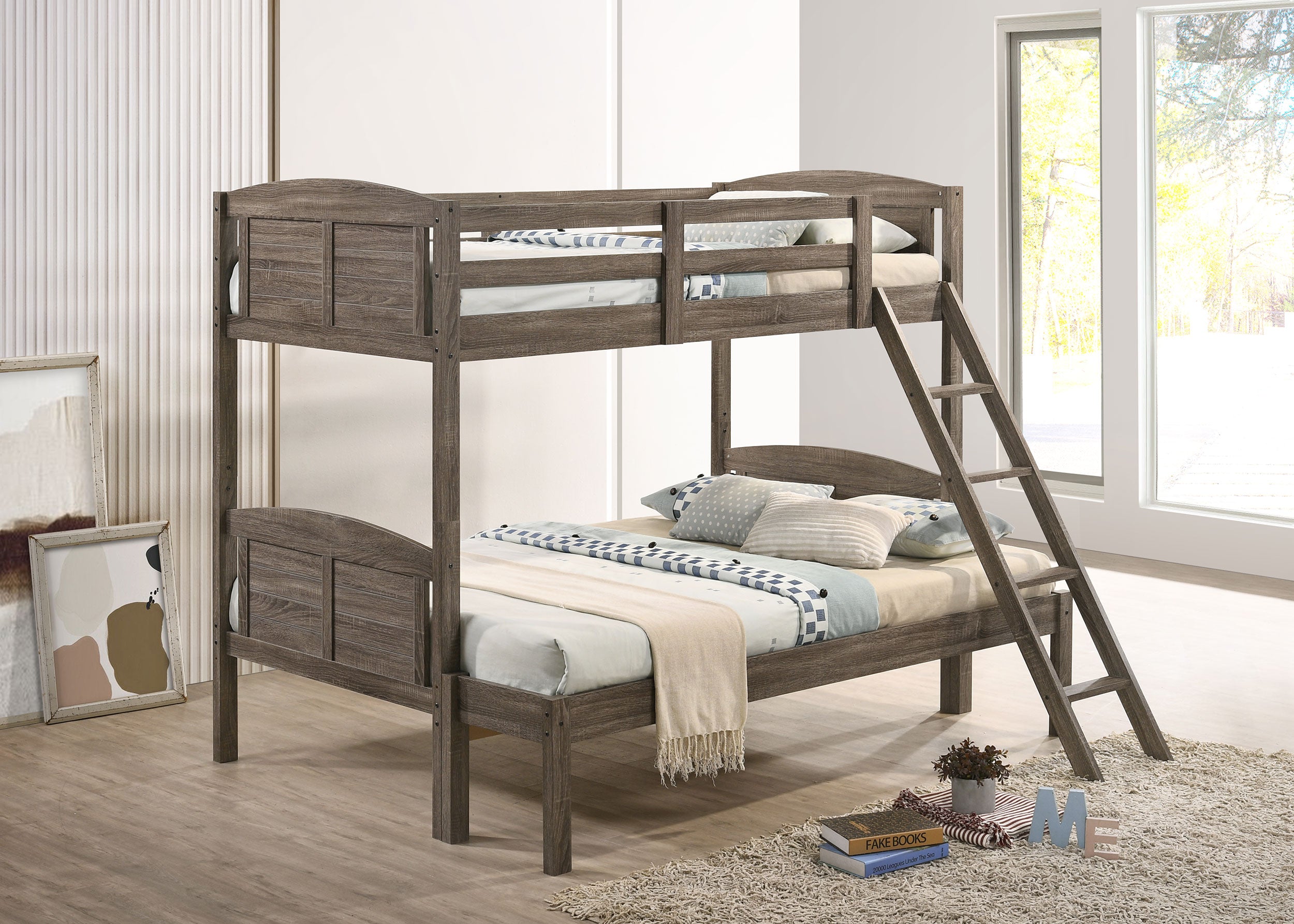 Orleans Furniture - Coaster - Flynn Wood Twin Over Full Bunk Bed with Mattress Weathered Brown - 400809-SM