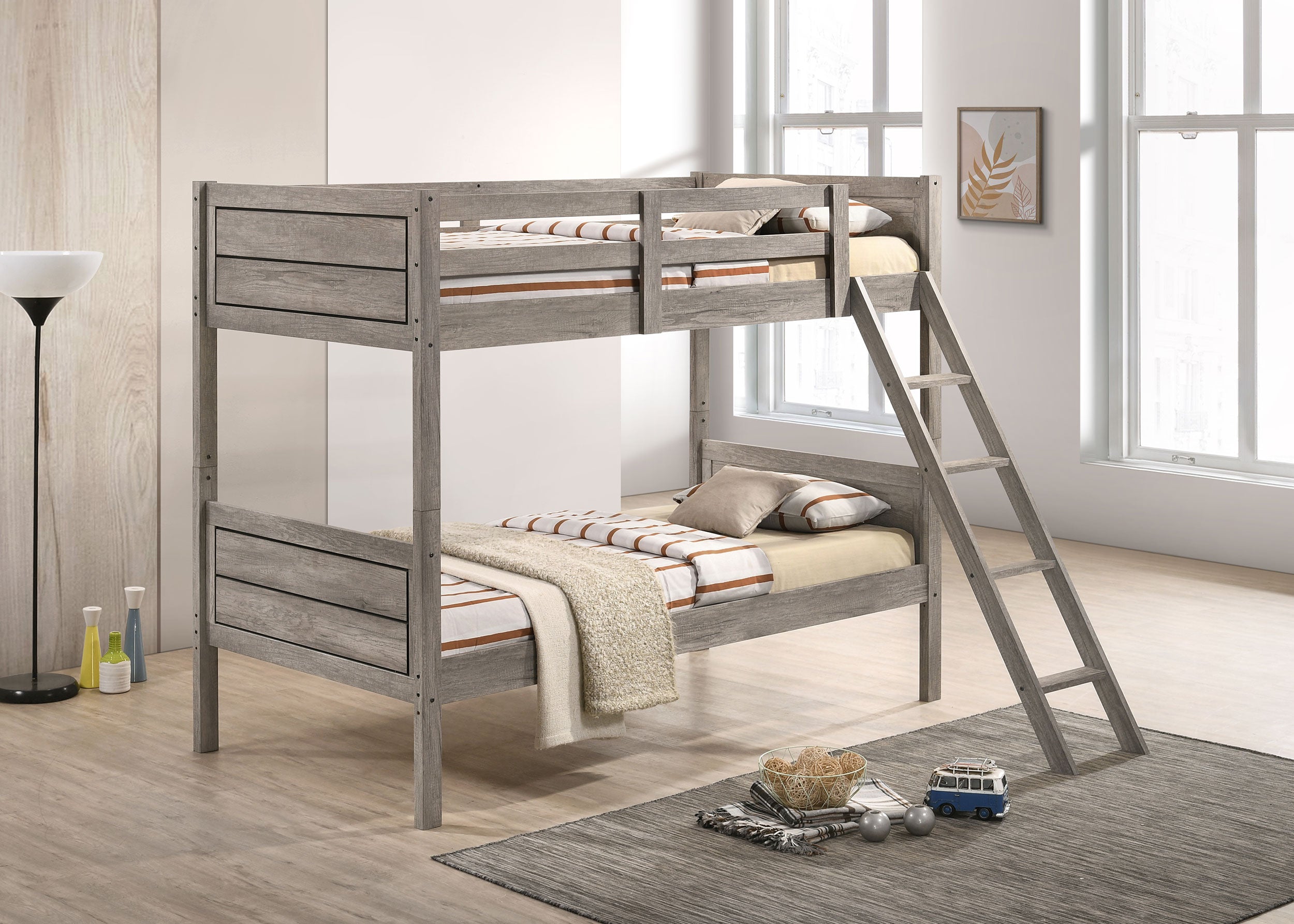 Orleans Furniture - Coaster - Ryder Wood Twin Over Twin Bunk Bed with Mattress Weathered Taupe - 400818-SM
