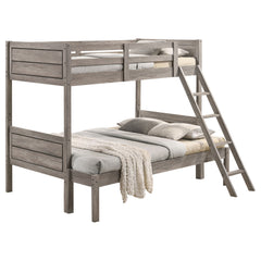 Ryder Wood Twin Over Full Bunk Bed with Mattress Weathered Taupe