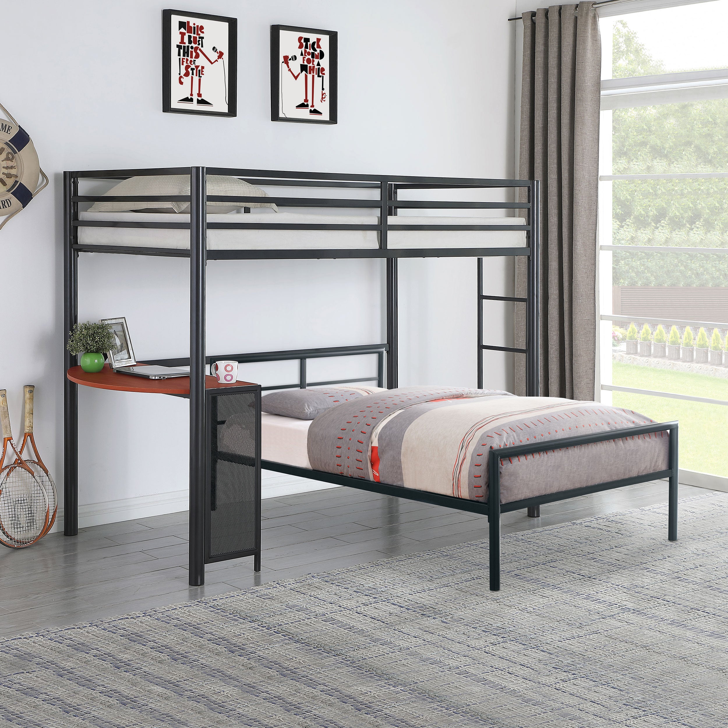 Orleans Furniture - Coaster - Fisher Twin Over Twin Workstation Loft Bed Set Gunmetal - 460229-S2T